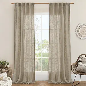 LAMIT Taupe Linen Curtains for Living Room, 84 inch Length Light Filtering Semi Sheer Drapes Back Tab and Rod Pocket Boho Farmhouse Panels for Bedroom, 2 Panels, 34 x 84 Inch