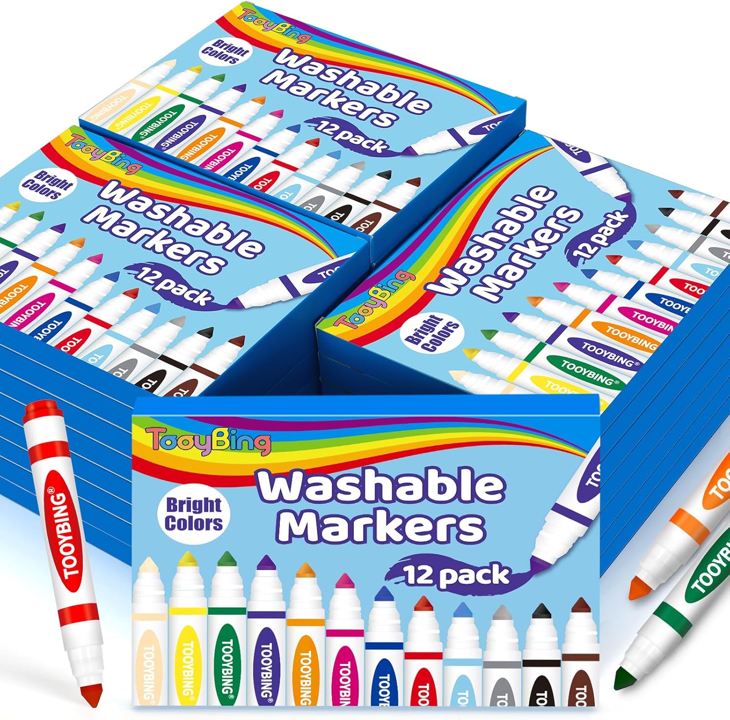 TooyBing Washable Markers Bulk (288 Count, 24 Box), 12 Assorted Colors, Washable Markers for Kids Classroom School, Broad Tip Durable for Back to Classroom Art School Supplies Essentials
