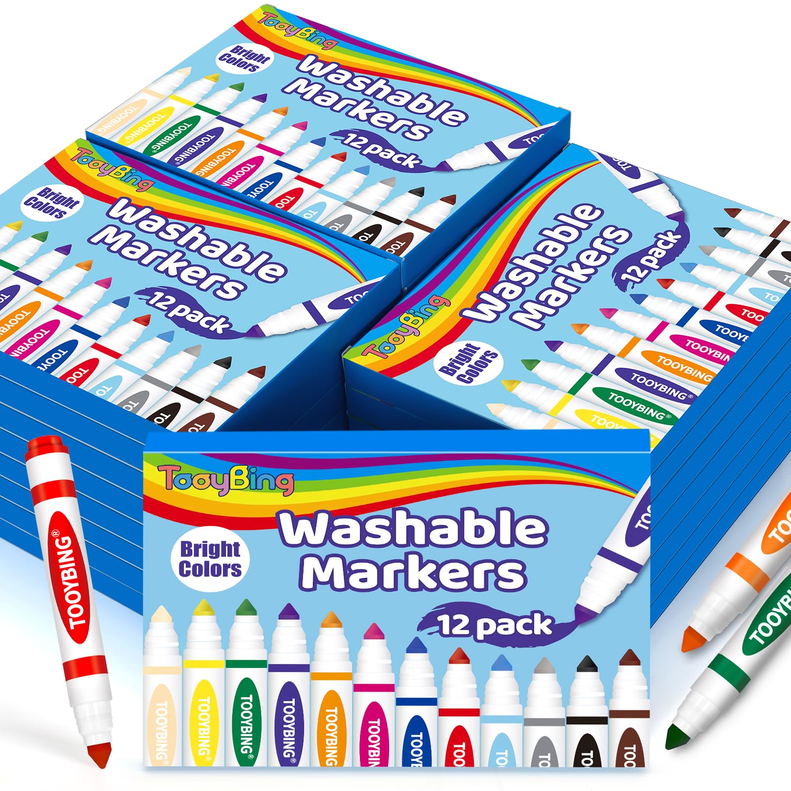 TooyBing Washable Markers Bulk (288 Count, 24 Box), 12 Assorted Colors, Washable Markers for Kids Classroom School, Broad Tip Durable for Back to Classroom Art School Supplies Essentials