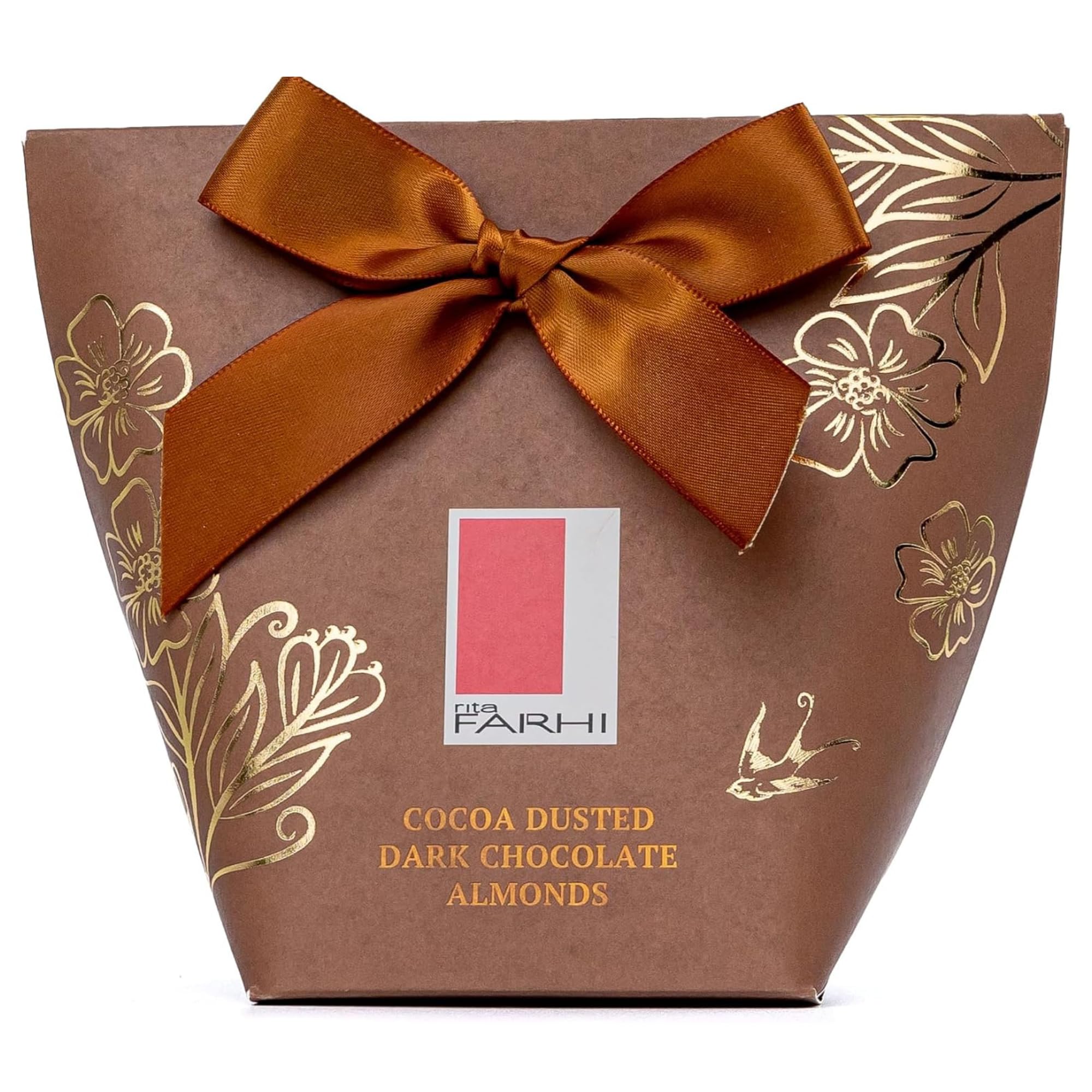 Rita Farhi Cocoa Dusted Dark Chocolate Coated Almonds in Gift Box with Bow, 130g