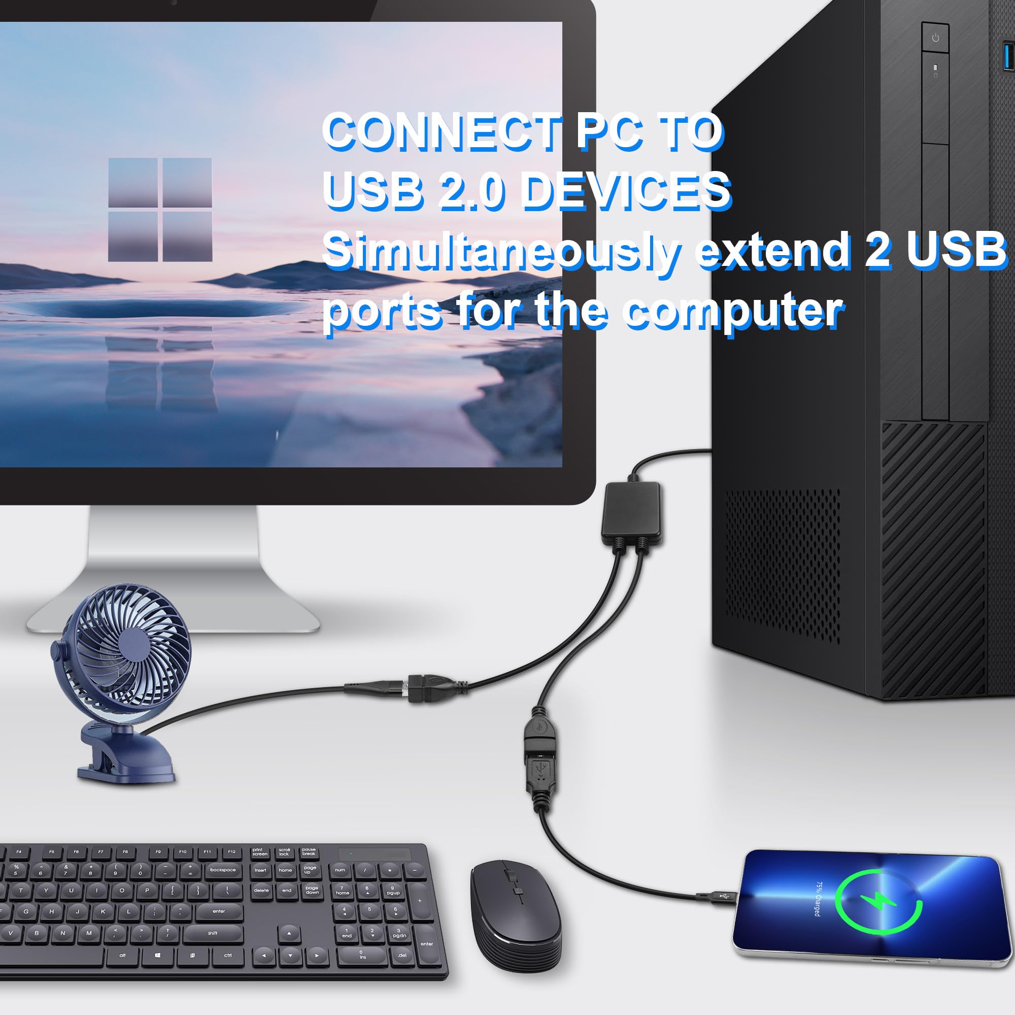 90 Grad USB Y-Kabel 50 Cm – 1x USB-A Auf 2x USB-Buchse Für Laden & Daten, Platzsparend