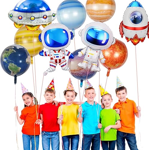 Miniatura 3 de 16 globos espaciales de galaxia, decoraciones temáticas exteriores grandes, cohete, nave espacial, astronauta, planeta, globos de aluminio para