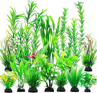 CousDUoBe 12pcs Green Plastic Aquarium Plants - Assorted 2-8.6in Sizes, Safe Non-Fading Fish Tank Decorations