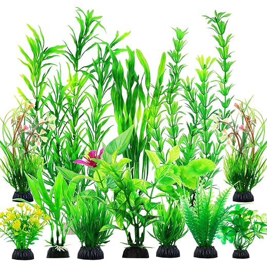 CousDUoBe 12pcs Fish Tank Accessories Aquarium Decorations Green Plants, Green Fish Tanks Decoration Plants, Fish Tank Decor, Aquarium Decor Plastic Plants
