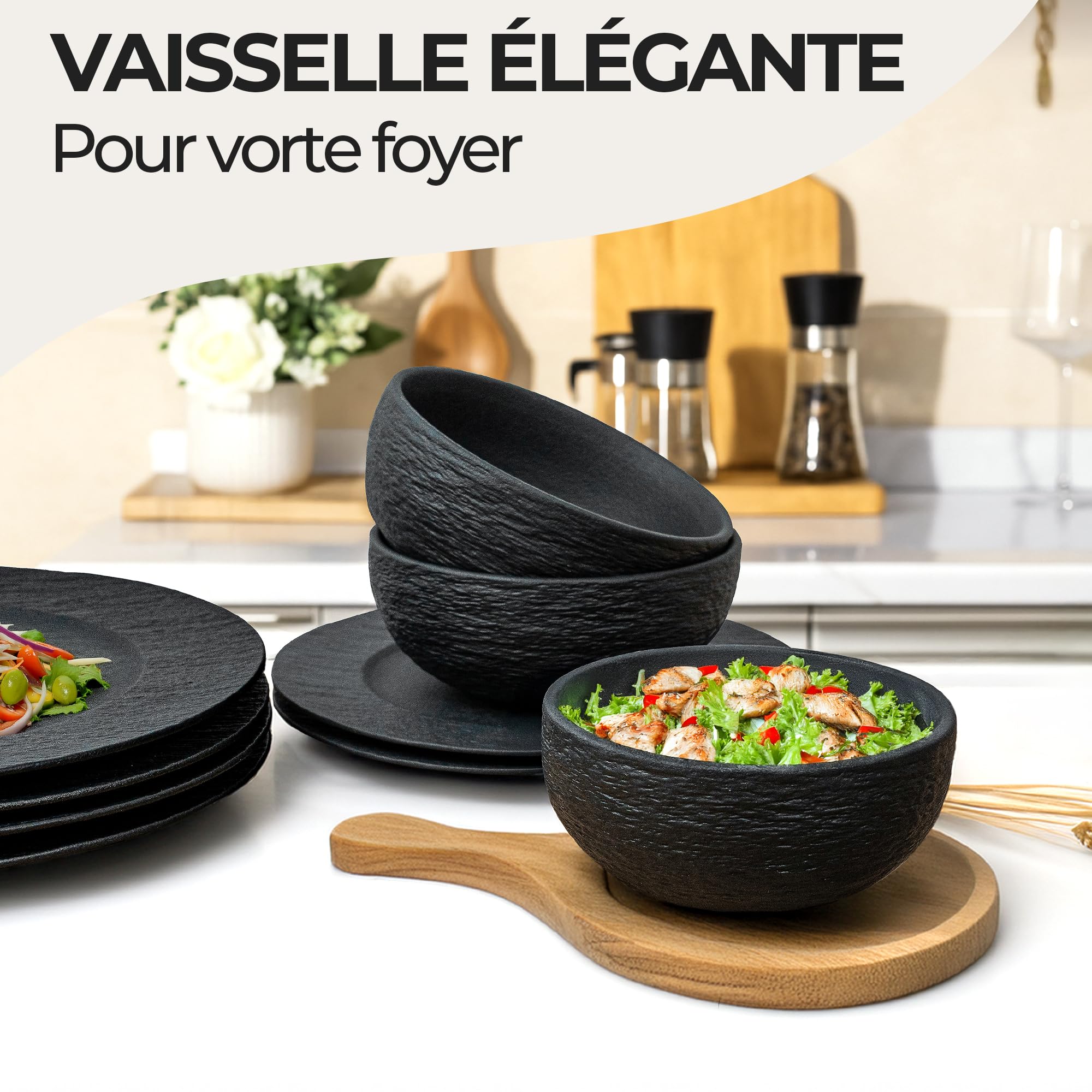 MIAMIO - Service de Vaisselle 16 pièces/Vaisselle Moderne en Céramique/Service de Table/Service Pour 4 Personnes - Collection Oasis