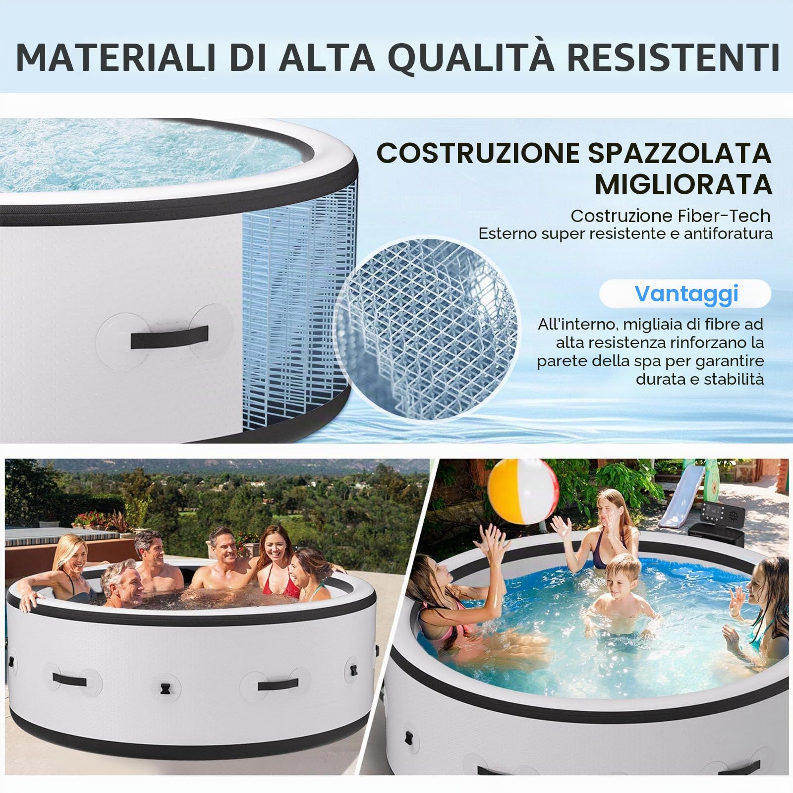 Grande Vasca Idromassaggio Rotonda Portatile per 4-6 Persone, Spa da Esterno con 150 Getti d'Aria, Pompa di Riscaldamento E Copertura Isolante, 81" X 28", per Patio, Giardino E Spazi Aperti