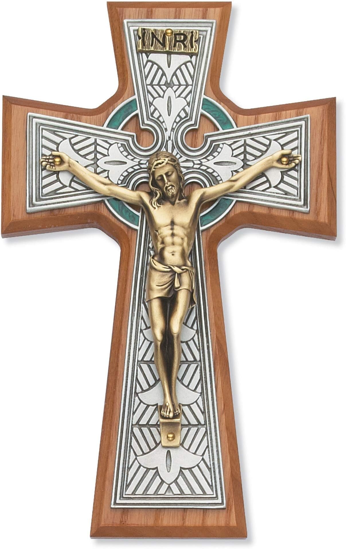 McVan Inc. 8" Walnut Celtic Crucifix Tutone - Dรฉcor Gift Religious 79-42668-MCVAN