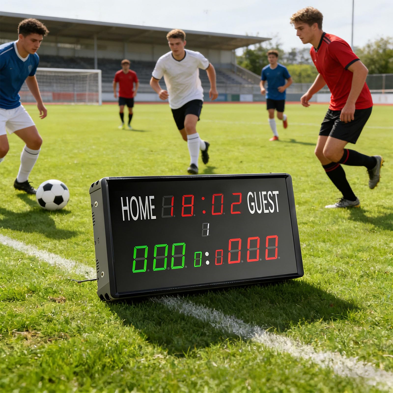 Marcador deportivo LED de visibilidad con temporizador de cuenta regresiva para fútbol, baloncesto, voleibol, voleibol