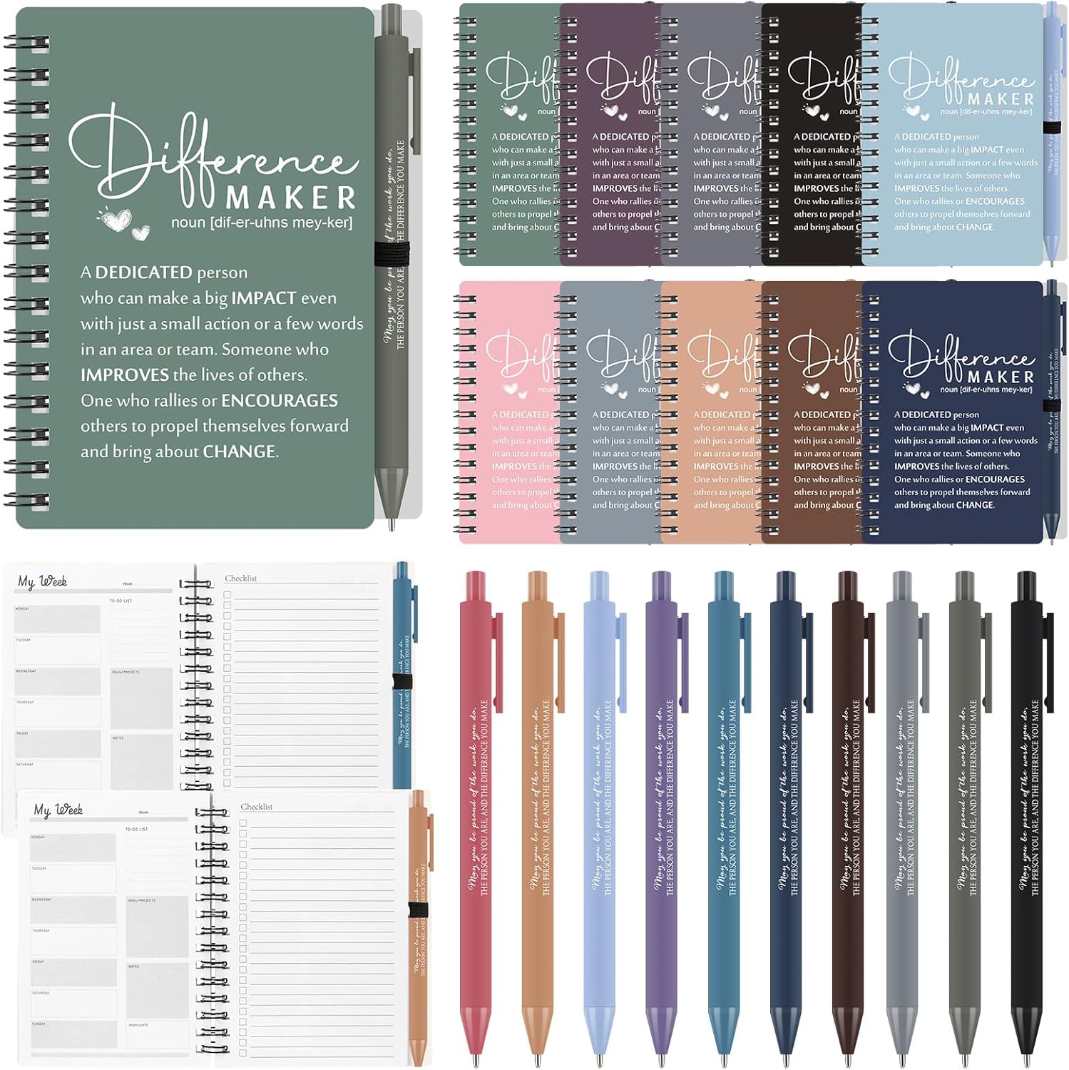 Tellingyou 50 Sets Difference Maker Employee Appreciation Gift for Coworkers to Do List Ballpoint Pens Note Pads Social Worker Gift for Coworker Nurse Staff Nurse Team Volunteer (Wood Color)