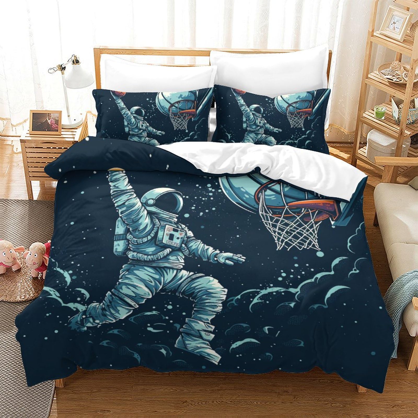 Housse de couette basketball 200x200 cm avec 2 taies d'oreiller