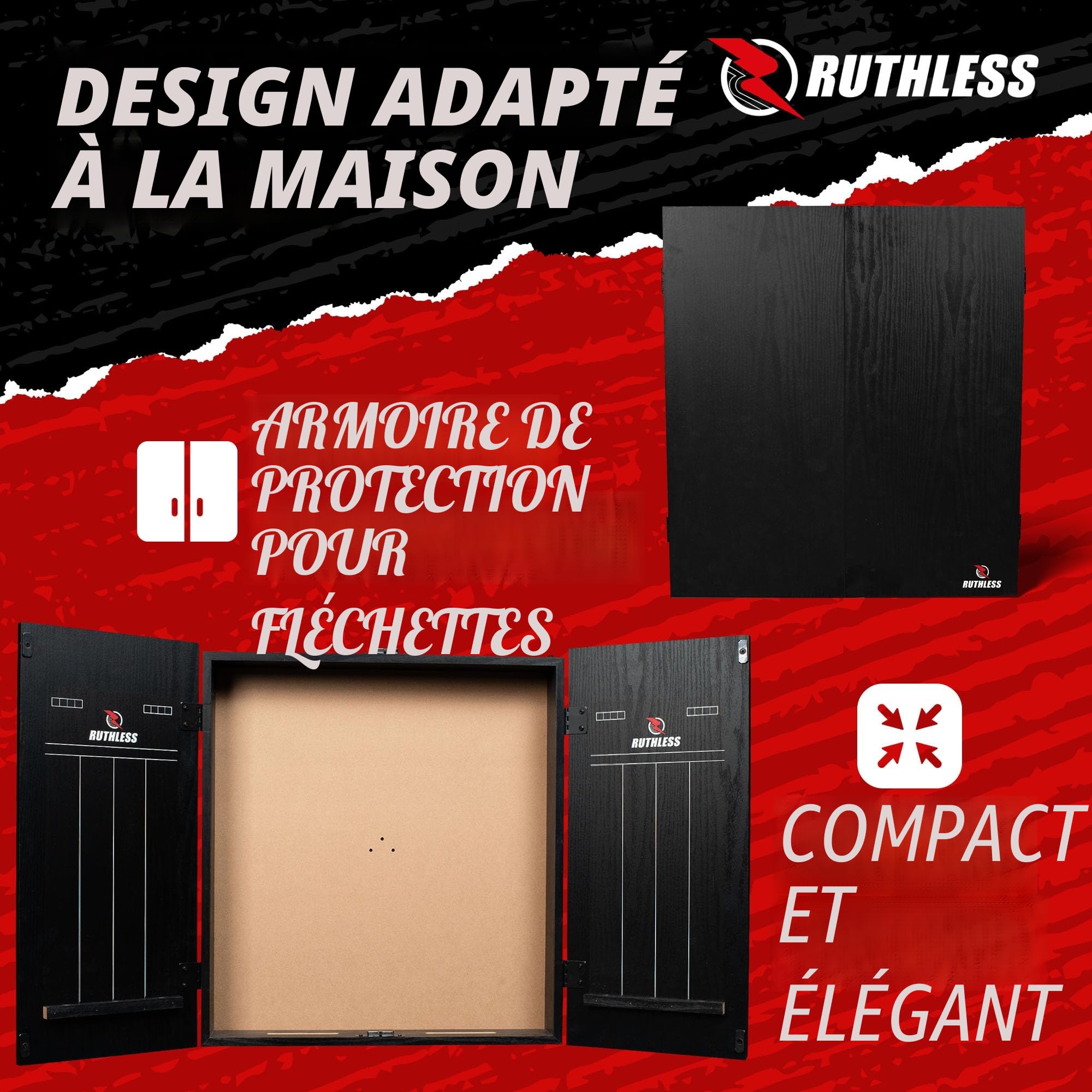 Ruthless Home Darts Centre | Cible de fléchettes avec armoire, cible de fléchettes et 2 jeux de fléchettes