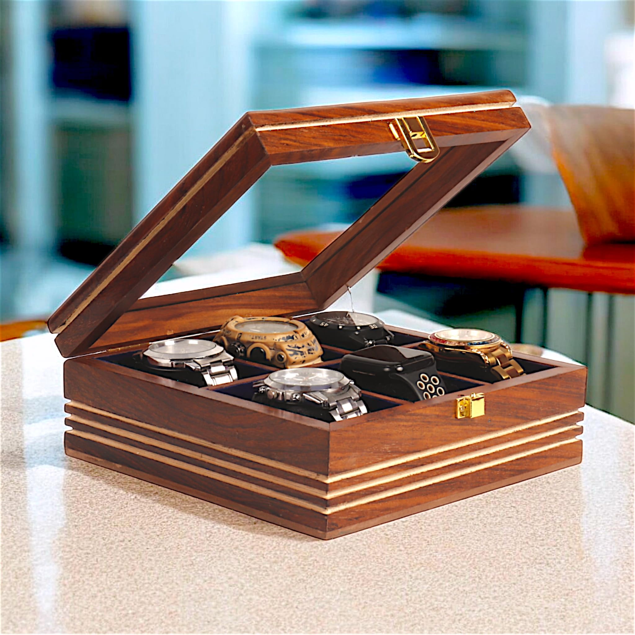 Union Artition Arts Wood Watch Boxes, Watch cabinets, round edges watch case, Indian Rosewood watch organizer, gift for special occassions (6 SLOTS new Desing) (B0CYDPBTYV) Amazon Price History, Amazon Price Tracker
