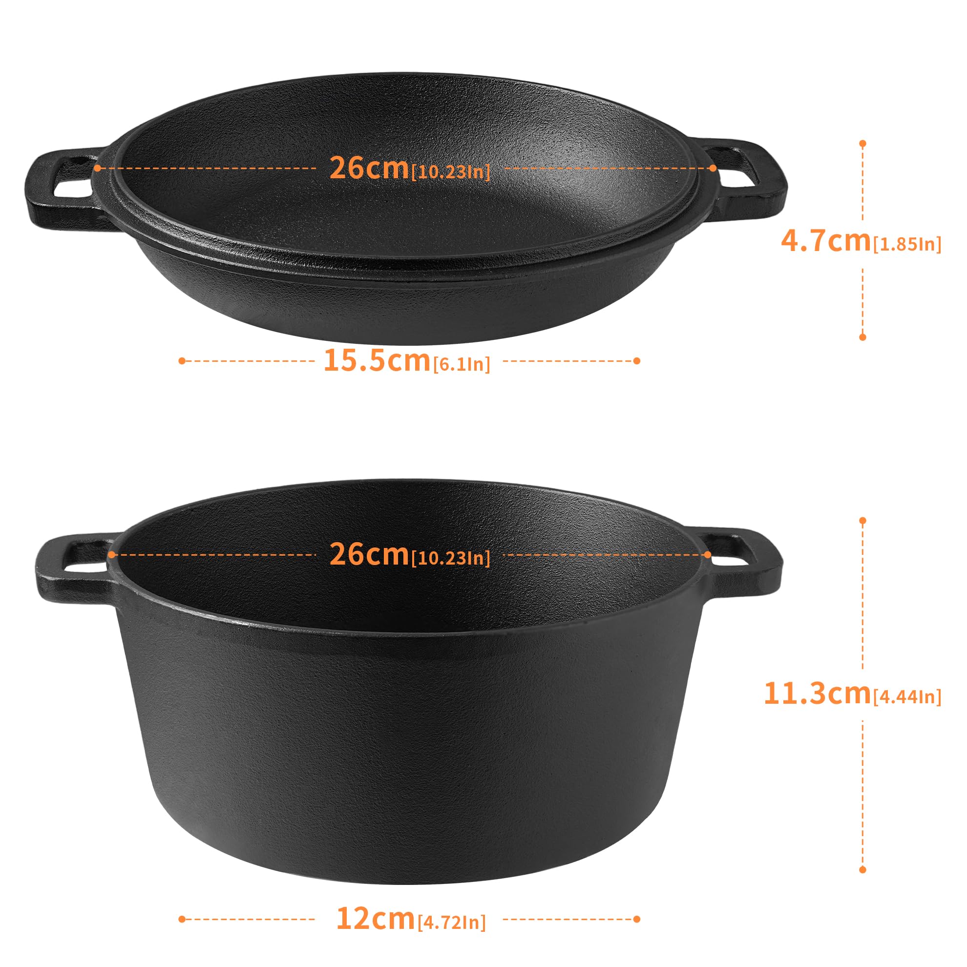 Vivicreate 5qt Cast Iron Dutch Oven - 2-in-1 -5