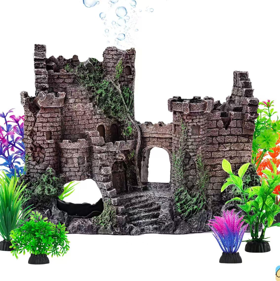CousDUoBe Aquarium Decor Castle Fish Tank Bubbler Set Aquarium Plants for Aquatic Pets to Breed Play and Rest