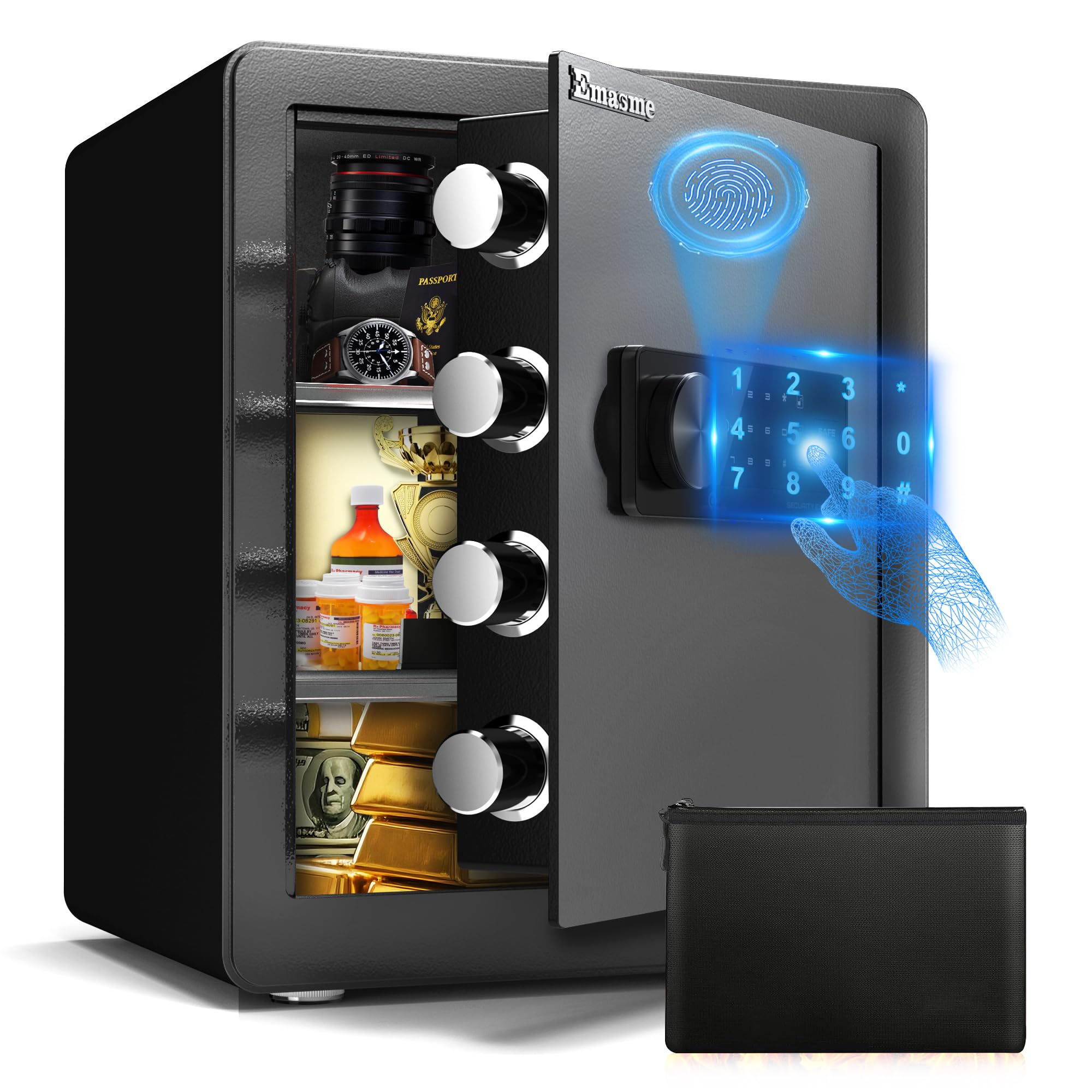 Coffre-fort pour la maison avec clavier électronique numérique et étagère amovible pour empreintes digitales (0,6 m³)