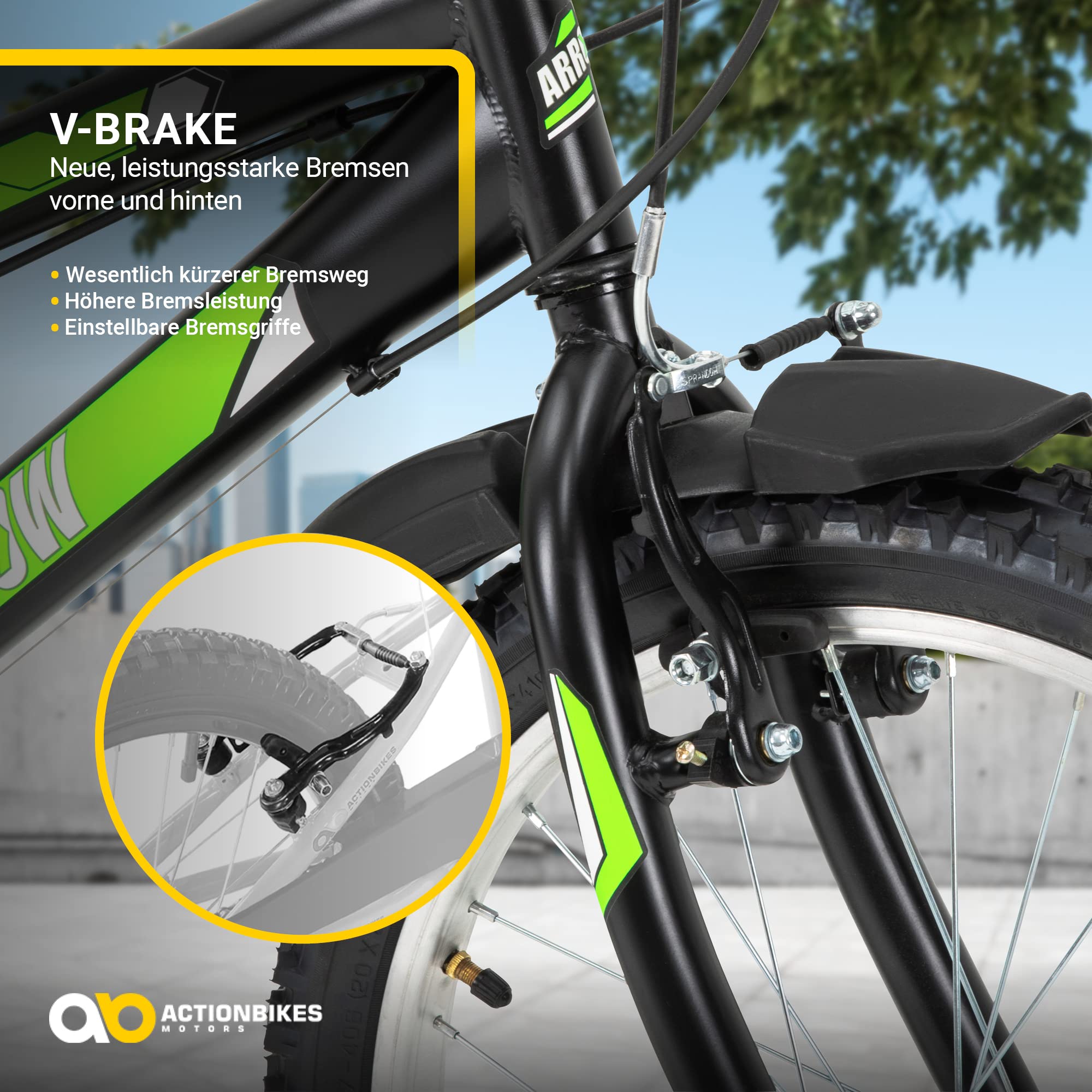 Actionbikes Kinderfahrrad Arrow | 20 Zoll 24 Zoll - V-Brake Bremsen - Fahrrad für Kinder von 6-12 Jahren - Schutzblech v. / h - Kinder Fahrrad für Mädchen & Jungen - Fahrräder - Bicycle - Kinderrad