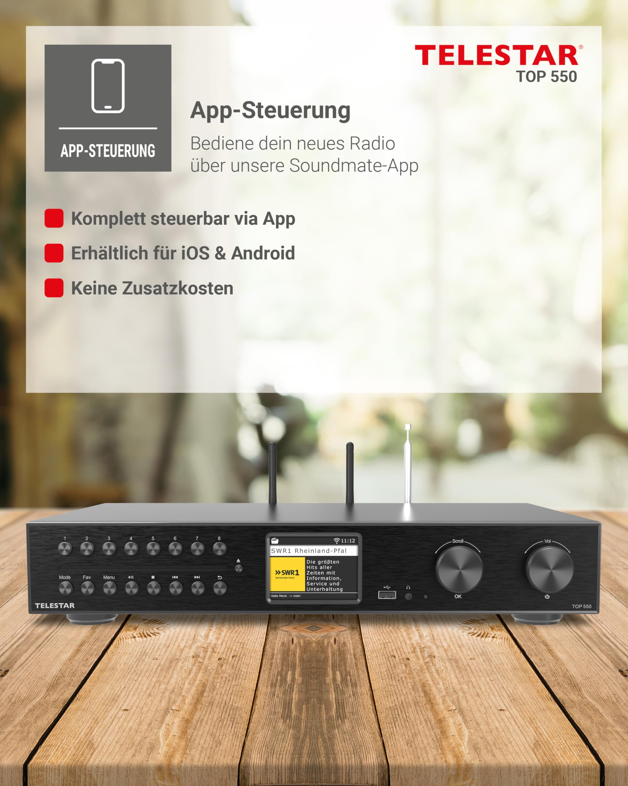 TELESTAR TOP 550 – HiFi-System mit Verstärker & CD-Player, 43 cm – Schwarz | 2 × 30 W, Internetradio/DAB+, Bluetooth Audio-Streaming & Sendefunktion, Hotelmodus, USB-Aufnahme, Streamingdienste