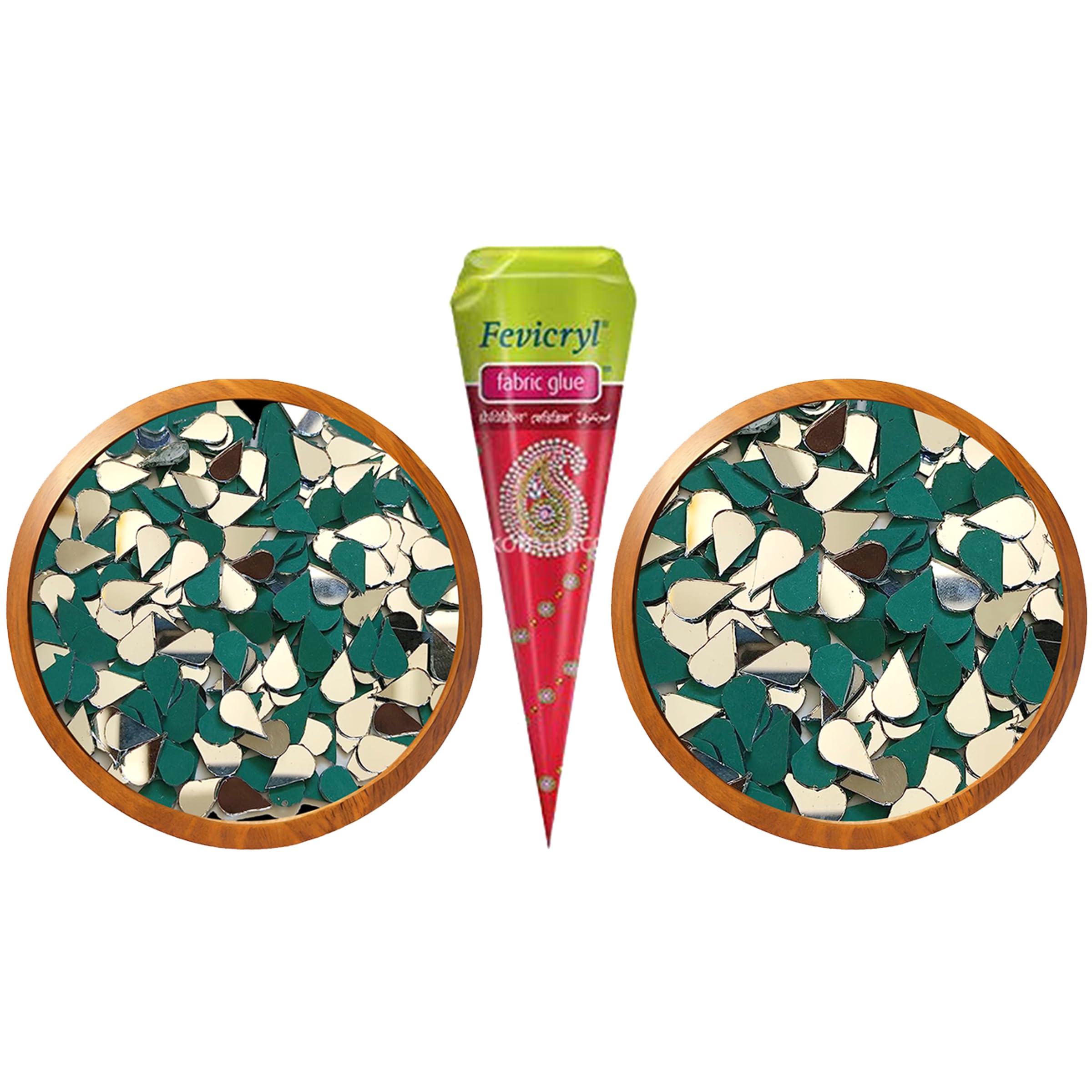 PD Craftozone 2 Different Variety Mirror Kit for Craft Work, mud Art, lippan Art, Fabric Art, madala Art, Ideal for Jewellery Making (210 Pieces,105 Each) Fabric Glue Cone (Combo of 2-Teardrop)