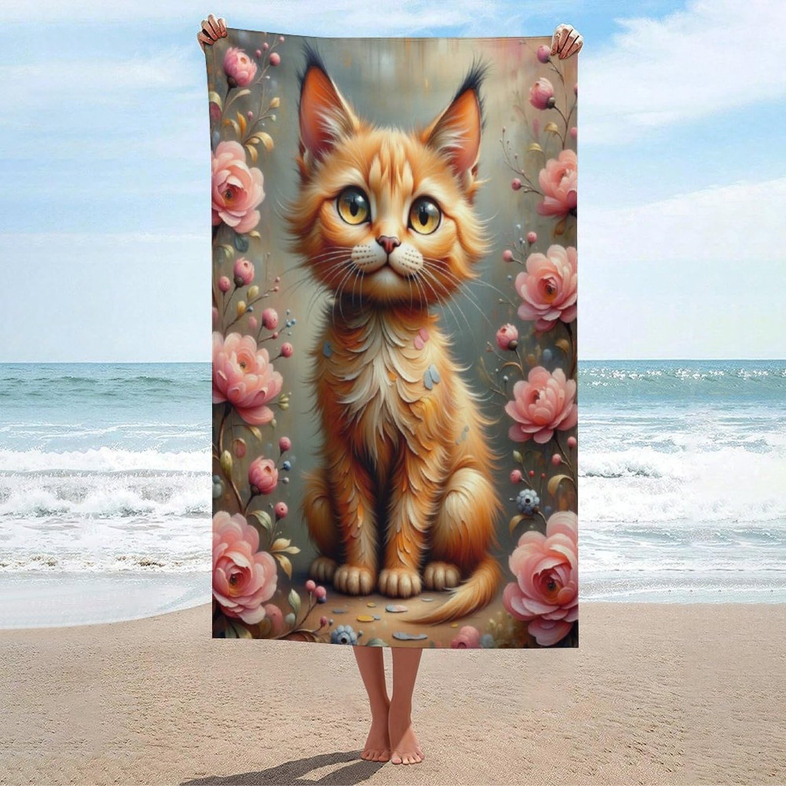 Serviette de plage chat cartoon microfibre légère et séchage rapide pour piscine et camping