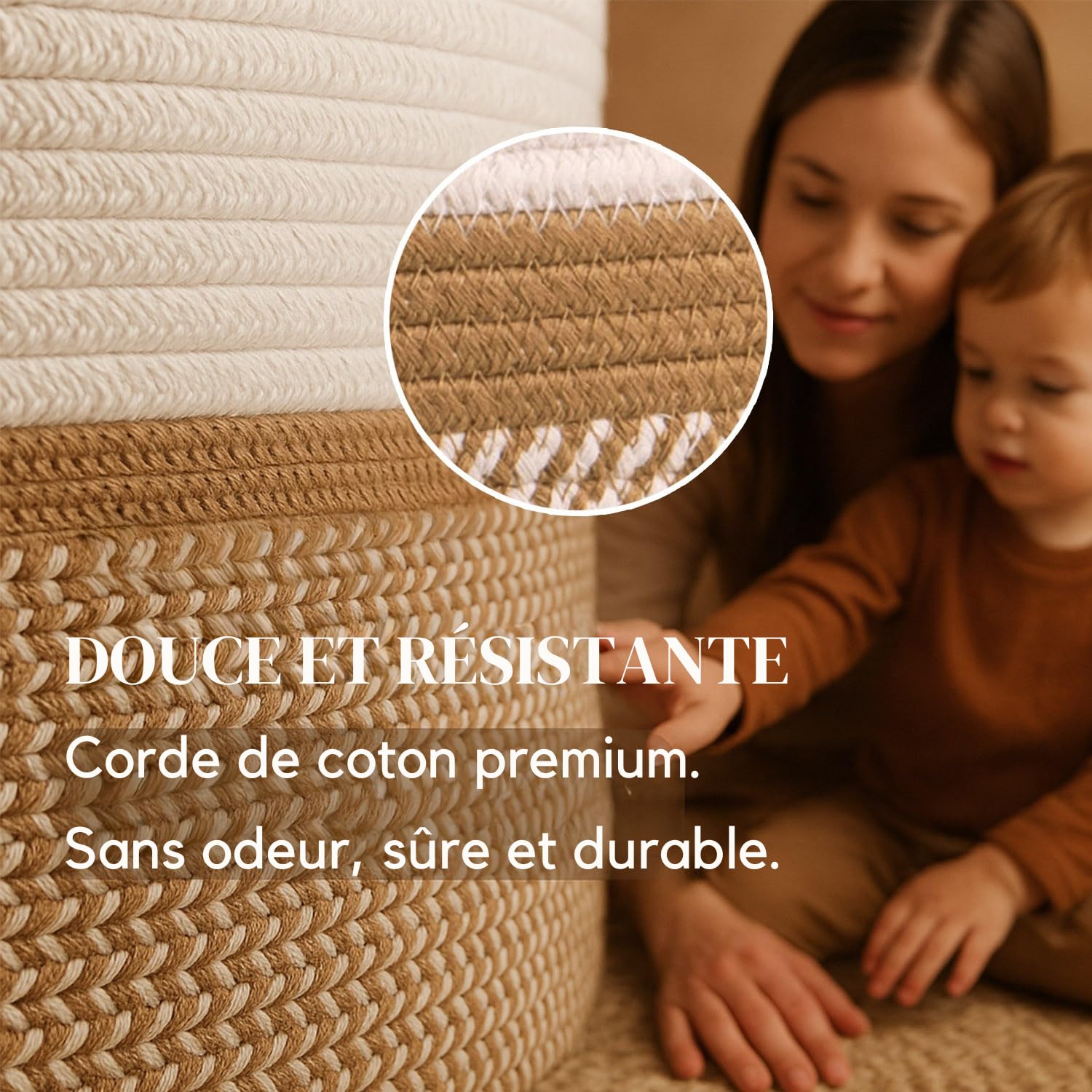 BELMIN Panier a Linge XL 65L – Grand Panier Rangement avec Poignées, Ø50cm, Coffre a Jouet, Panier de Rangement pour Chambre, Salle de Bain et Laundry Basket Design