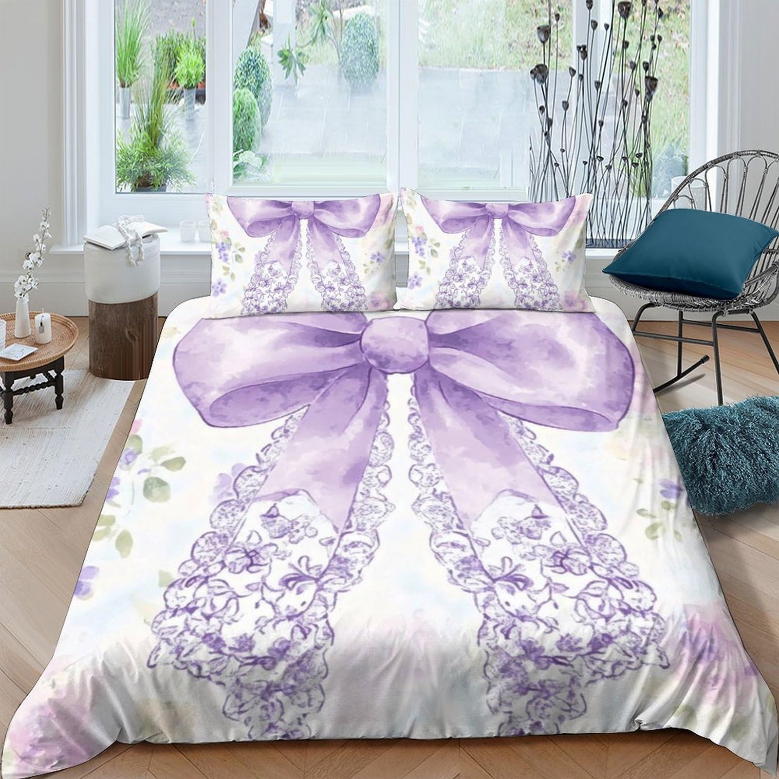 Ctjqhvkz Style-7 3D Printed Purple Ribbon Lace Fitted Sheet Microfiber Soft Bed Cover For Bedroom Guest Room Dustproof Easy Care Single（135X200cm）