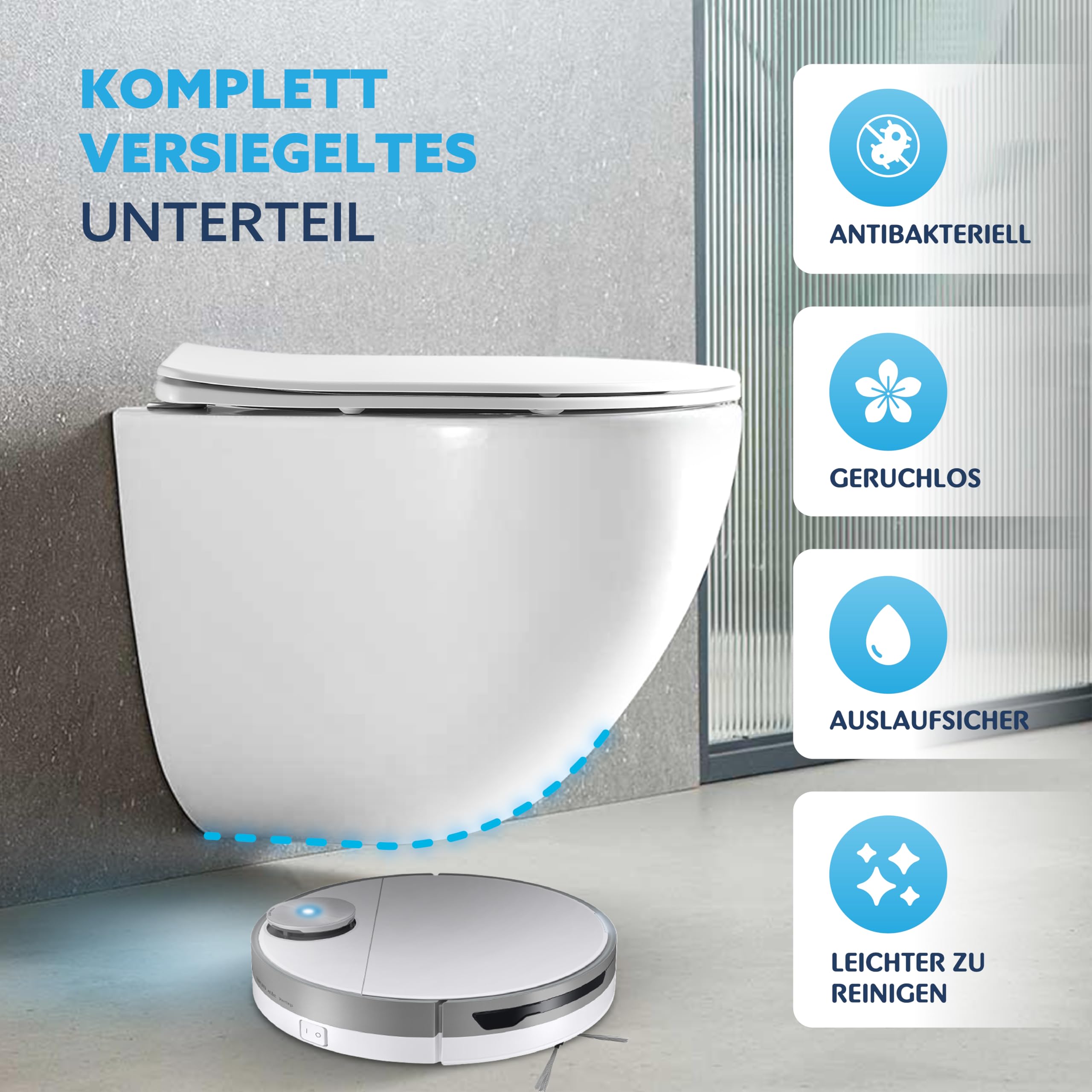 HOGART WC Sospeso con Base Nascosta e Fissaggi Invisibili, Potente Sistema di Scarico Tornado Silenzioso ed Economico 3-4,5 L, Tazza in Ceramica Facile da Pulire, Sedile Soft-Close, Salvaspazio