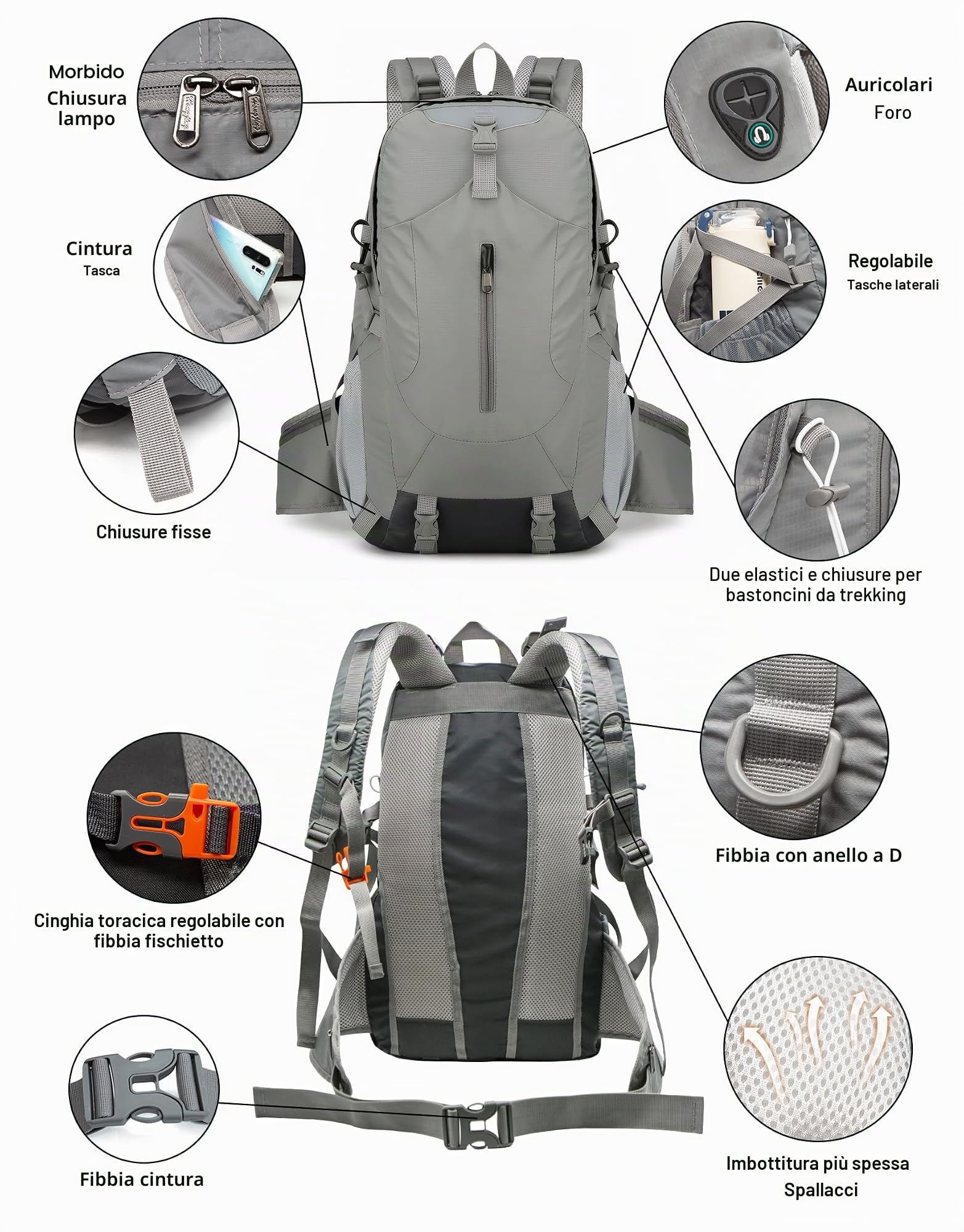 Long Keeper 40 Litri Zaino Trekking Uomo Donna Leggero Zaino Montagna Alpinismo Impermeabile Porta PC 15.6 Pollici Zaino Outdoor per Equitazione Campeggio Viaggio