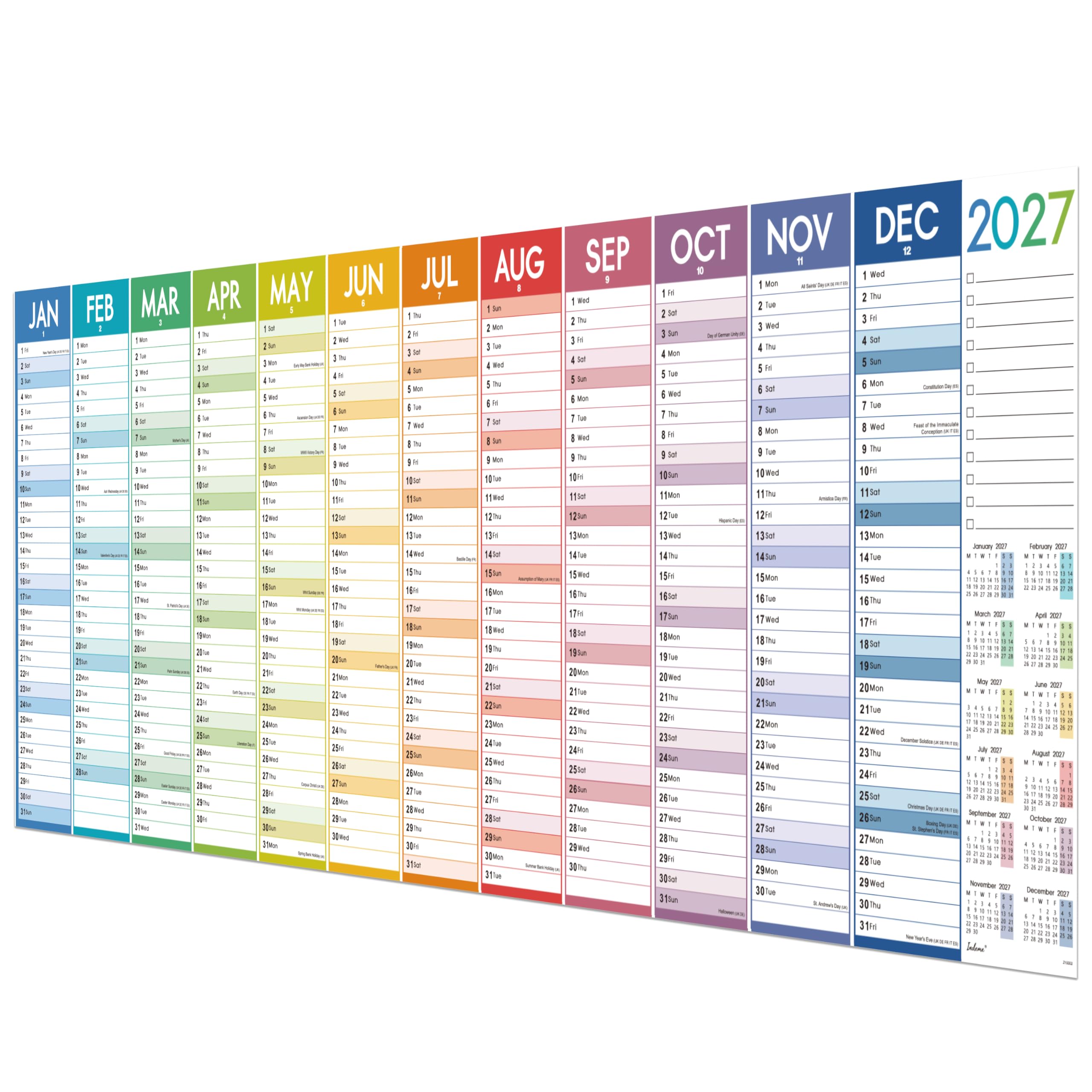 Indeme 2027 Wall Calendar XXL Large, Wall Planner 2027 with Gradient Color