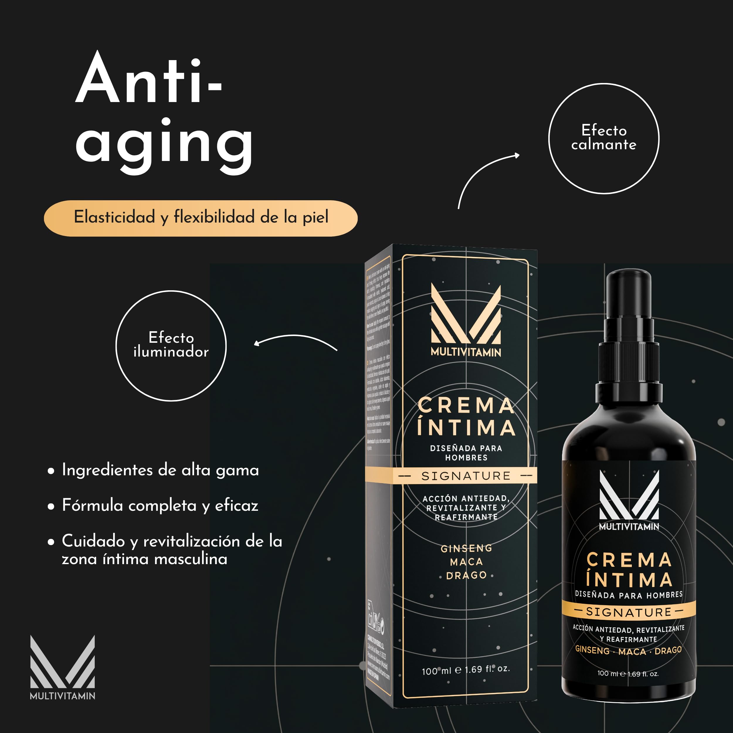 Crema Intima Hombre, 100 ml | Con Ginseng + Maca + Sangre de Drago | Crema Rejuvenecedora Intima Para Pene y Testículos | Acción Revitalizante y Reafirmante | Fabricada en España - Multivitamin