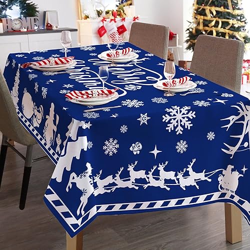 Hexagram Mantel rectangular de Navidad con copos de nieve y ciervos, mantel de Navidad para decoración navideña, decoración de mesa, 52 x 70 pulgadas