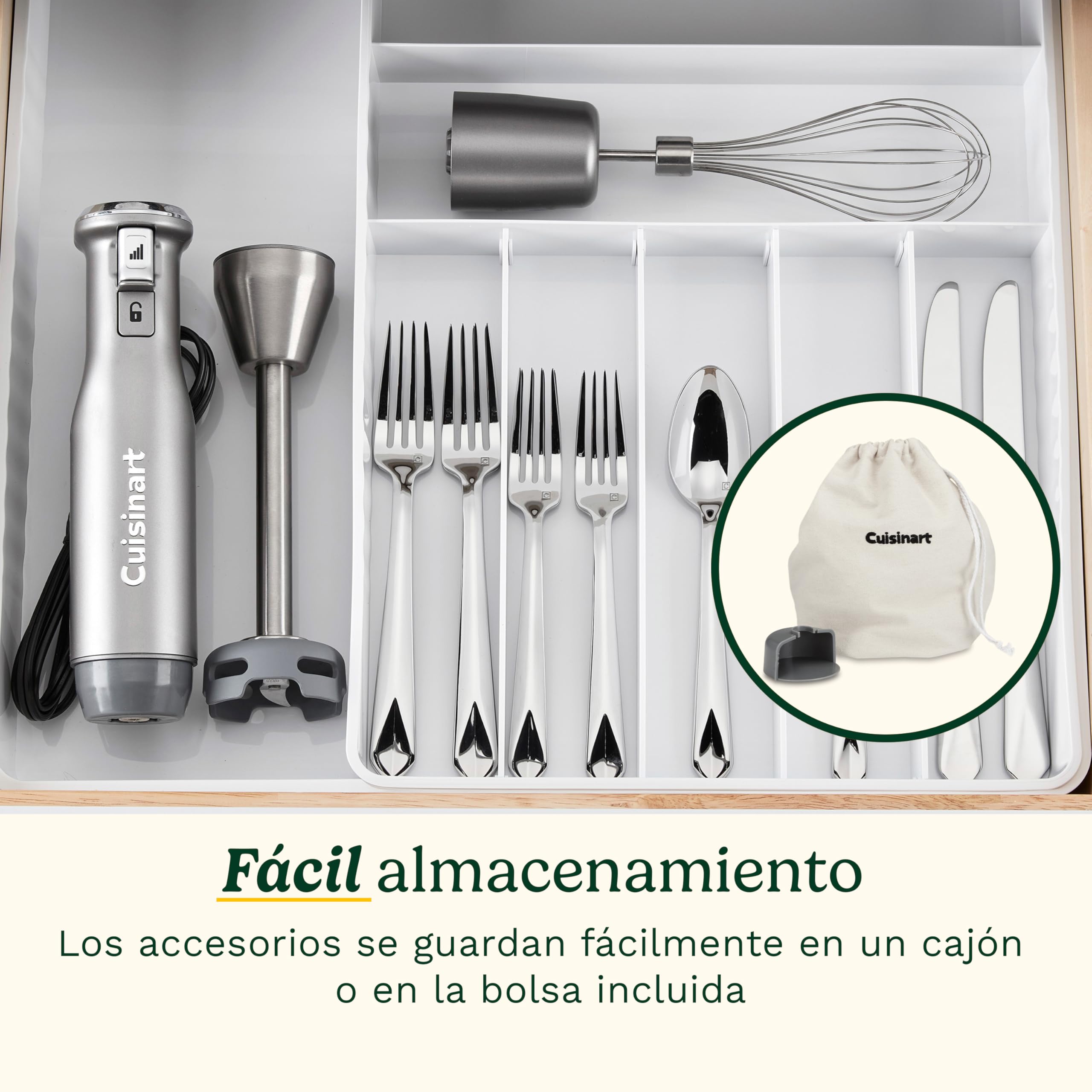 Cuisinart Power Blend batidora de inmersión 400 W con velocidad variable, cuchilla de acero inoxidable, campana antirrayaduras sin BPA, bol procesador, batidor y recipiente Prep-and-Go.