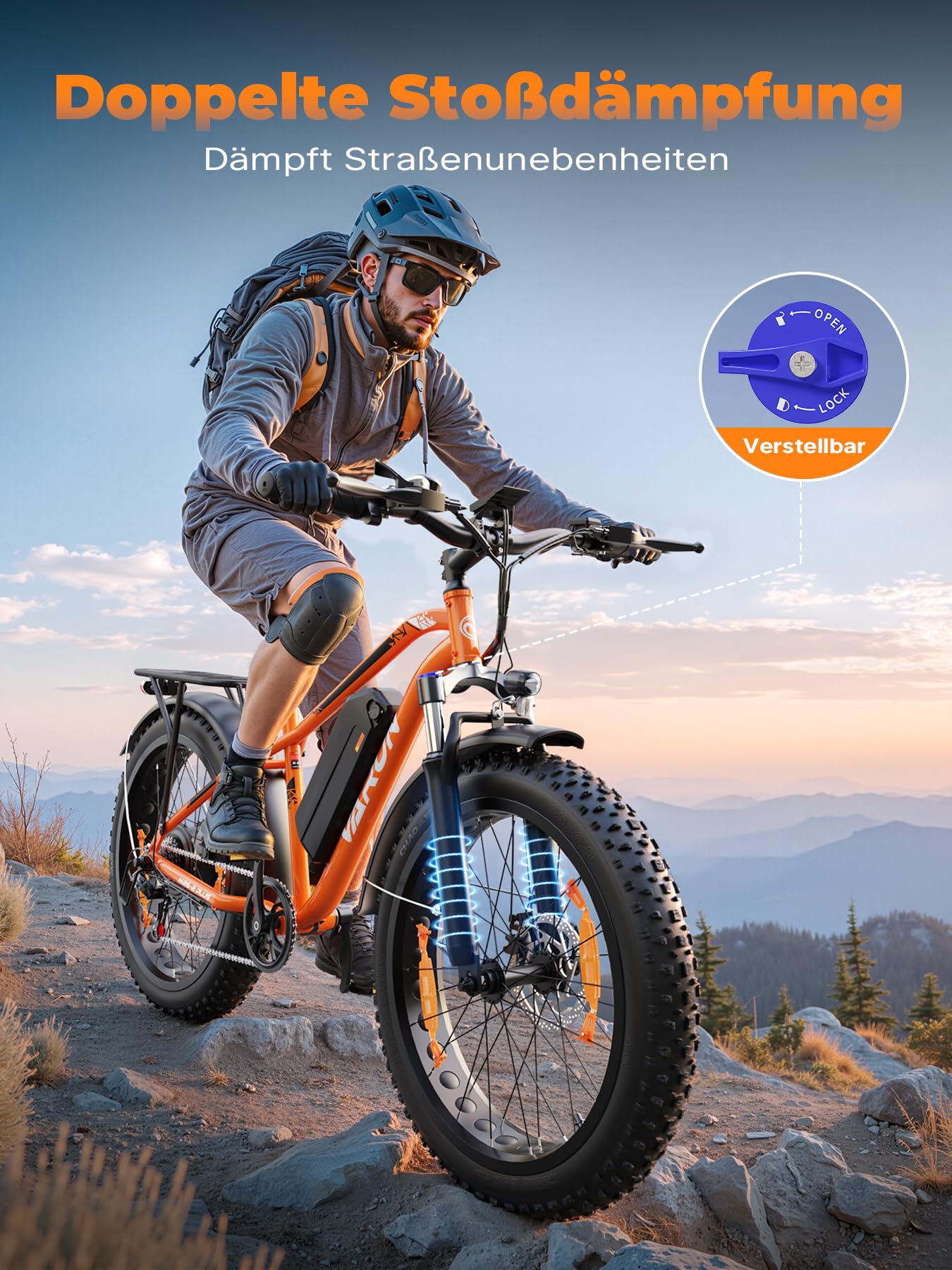 VARUN E Bike, E-Bike Herren mit 26 * 4.0" Fat Tire, 48V 18AH Akku, Bis zu 150 KM, 85Nm 250W Motor, 25KM/H, Offroad Ebike Mountainbike mit 7-Gang, All-Terrain Elektrofahrrad Herren, EU-Konformes