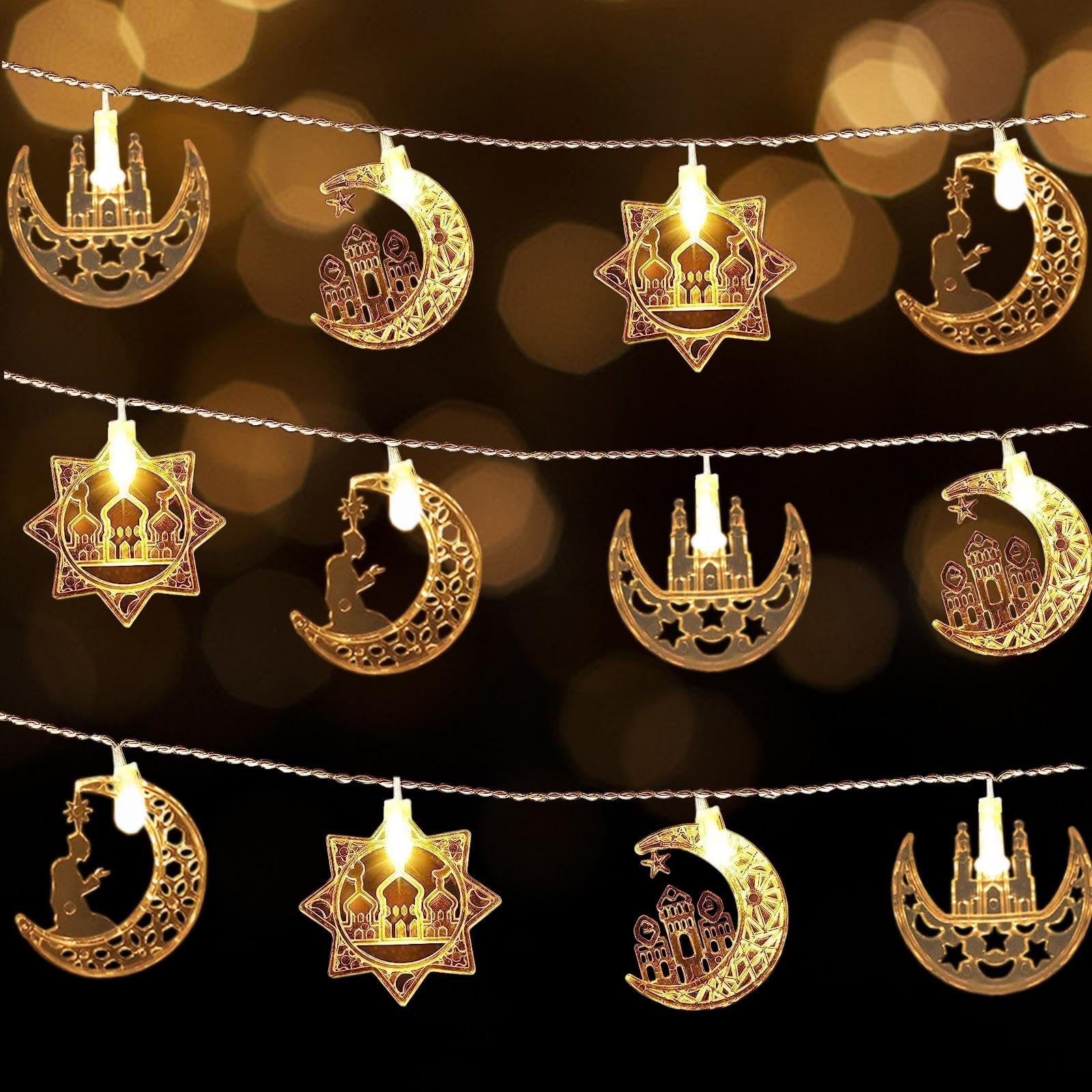 Ramadan Lichterkette 3m Mit Timer – 20 LEDs, Wasserdicht, Mit 'Eid Mubarak' Banner Für Haus & Garten