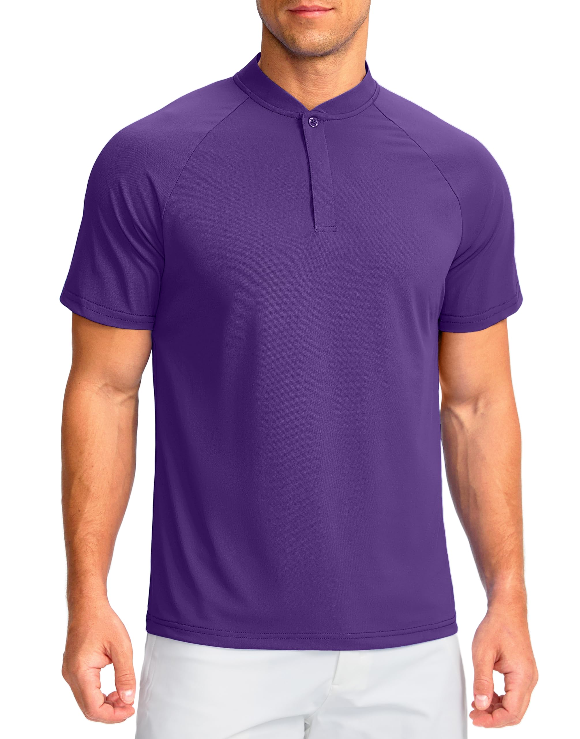 Viodia Mens Golf Shirts Collarless Quick Dry Summer Shirt Casual Short Sleeve Moisture Wicking Polo T Shirts