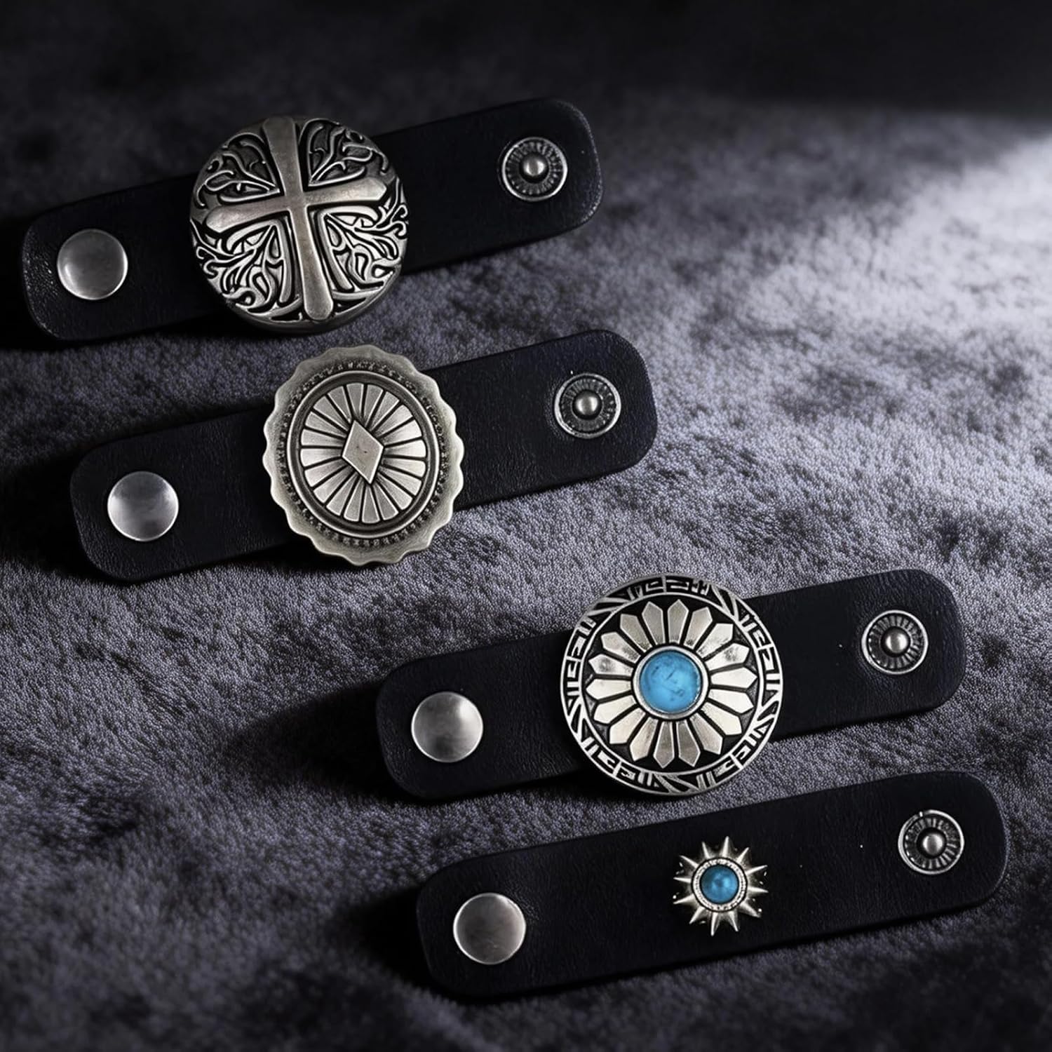 4 PCS Western Bandana Scarf Ring Clasp Clips, 4 Styles Neckerchief Slide Buckle Vintage Pattern Accessories image 3