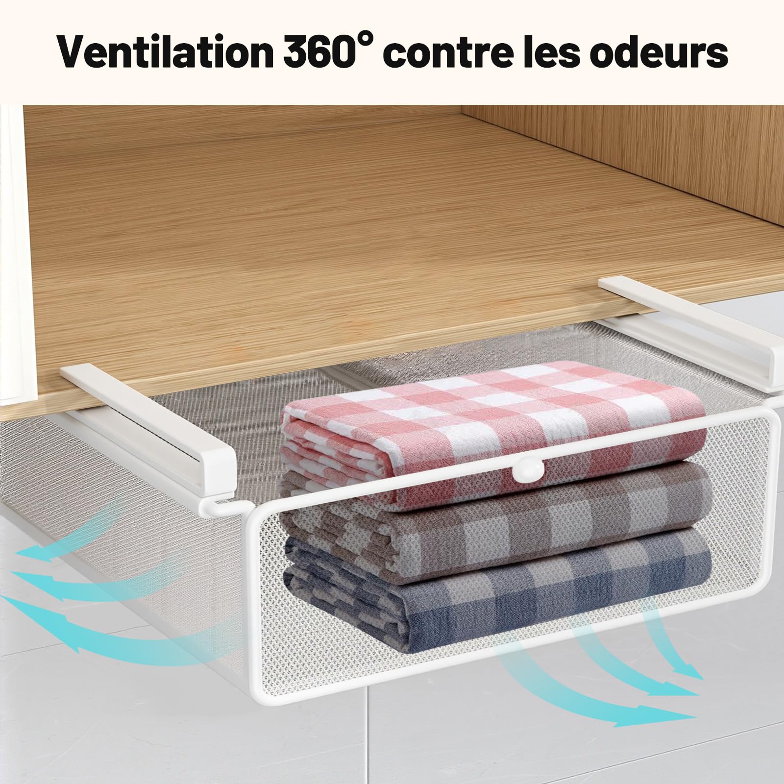 LOVIVER Panier en Fer à Tiroir Coulissant Suspendu, Panier de Rangement Coulissant sous Étagère, Organisateur de Rangement sous Armoire pour Chambre à Coucher/Comptoir/Armoire, Blanc, 29 * 46 * 9cm