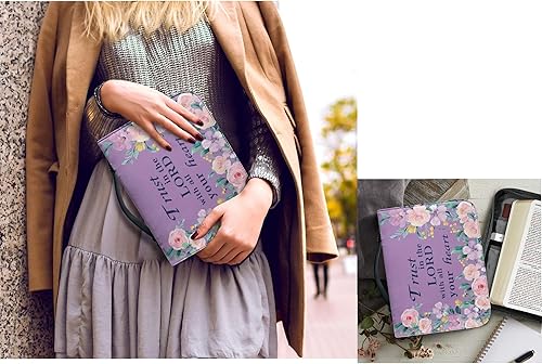 Miniatura 5 de Vodetik Funda de Biblia morada para mujer con funda de Biblia floral rosa, extra grande con asa con cremallera y llavero organizador para estudio de