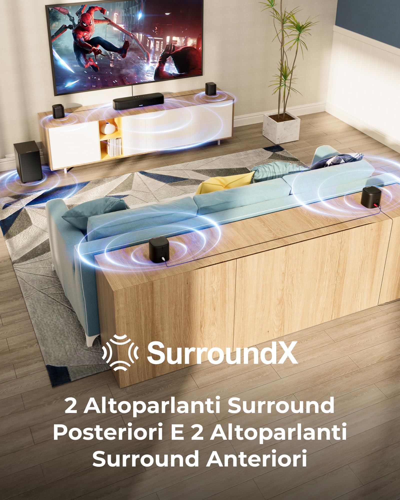 ULTIMEA 7.1 Soundbar TV, Sistema Audio Home Theater Surround | Subwoofer da 5,25", Potenza di Picco di 350 W, 4 Altoparlanti Surround, Controllo tramite App, HDMI ARC, Bluetooth 6.0
