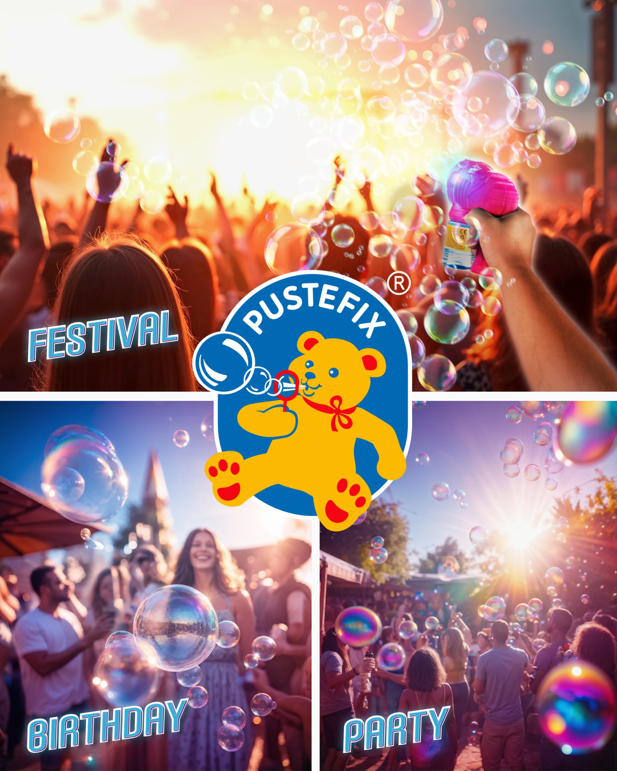 PUSTEFIX Bubble Party Gun I Seifenblasenpistole I 60 ml Flüssigkeit I Made in Germany I Für Hochzeit, Kindergeburtstag & Polterabend I Für Kinder & Erwachsene - 4
