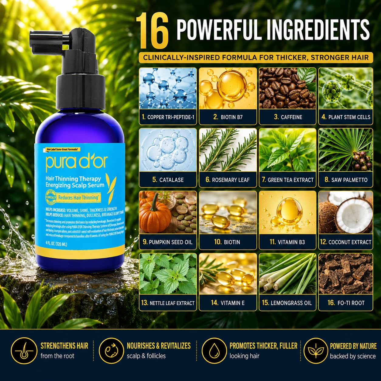 Pura D'Or Terapia de adelgazamiento del cabello del cuero cabelludo energizante serum revitalizante (120 ml) una infusión de aceite de argán, para todos los tipos de pelo (embalaje puede variar)