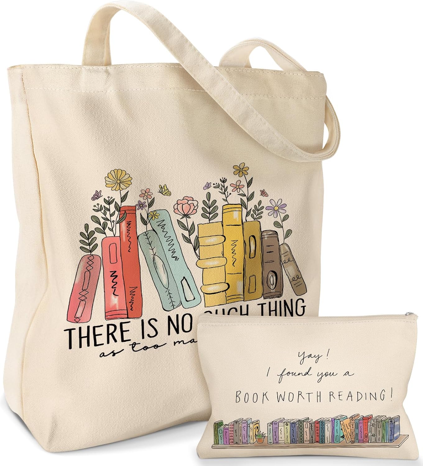 Aesthetic 2 Pack Canvas Tote Bag – with Makeup Zipper Pouch for Women Bag for Shopping, Gym, Travel, Vacation