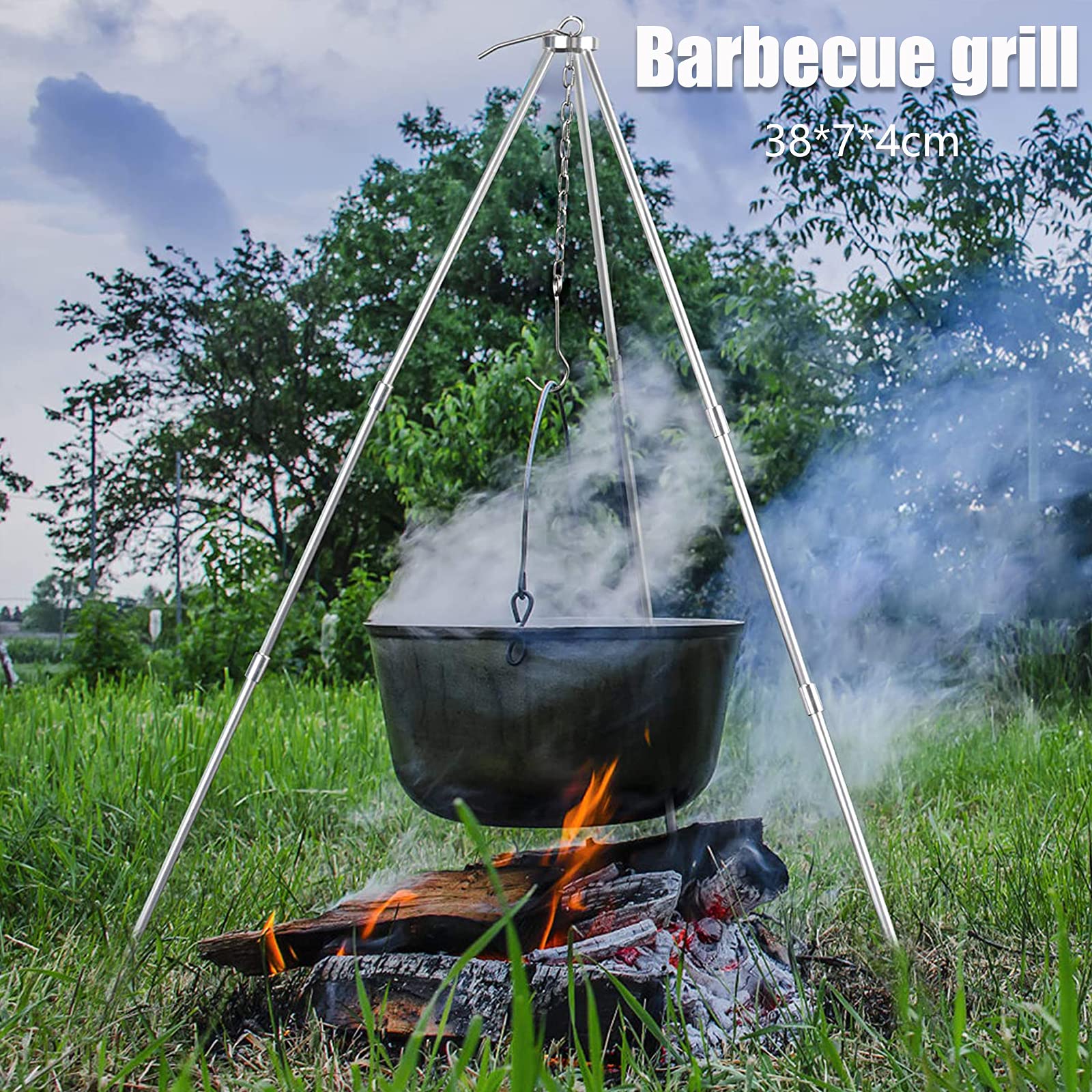 Soporte para barbacoa con trípode para camping, trípode con cadena y gancho, horno holandés
