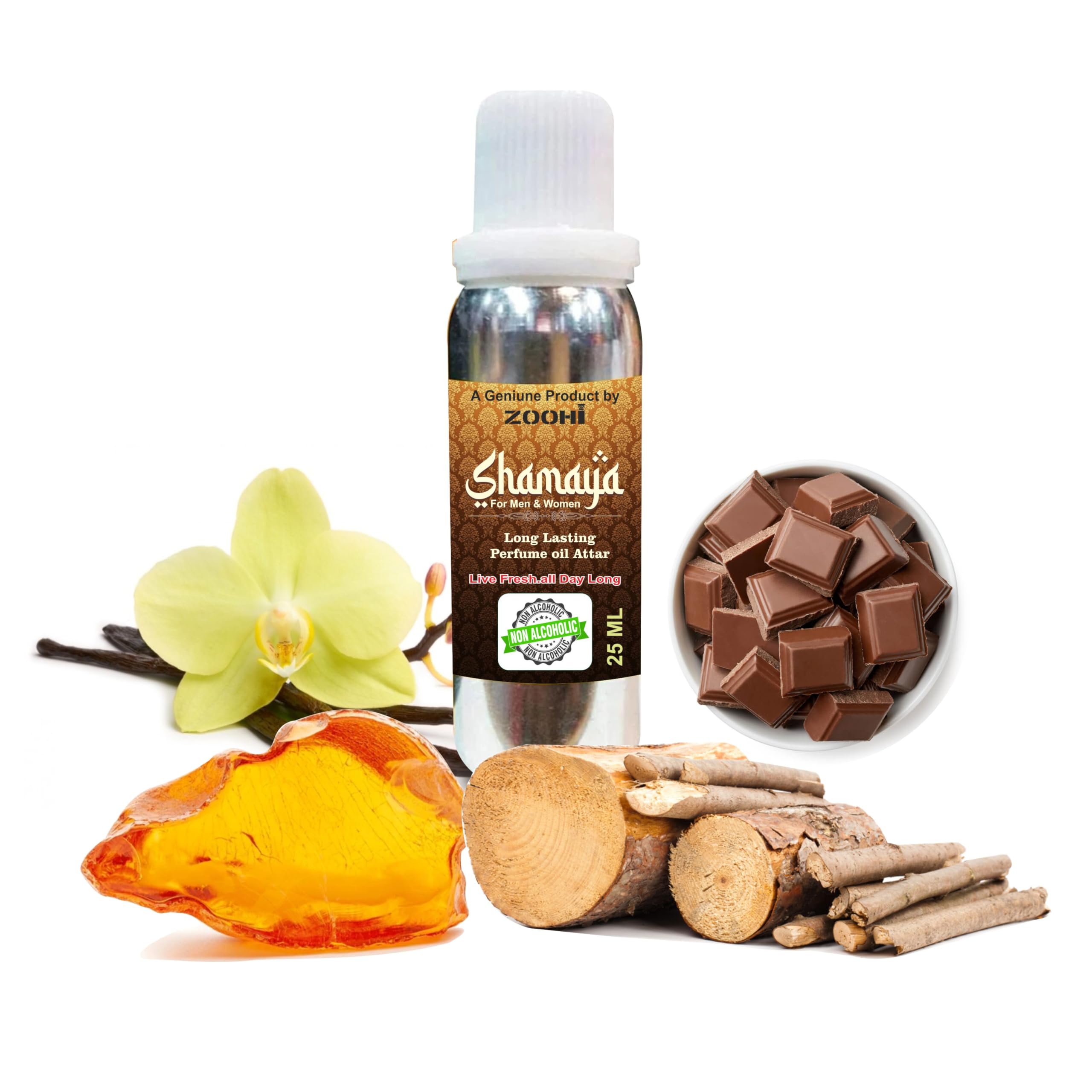 ZooHi Shamaya a perfect blend of Amber & Chocolate Vanilla Woody Perfume Attar for Men & Women Natural Non-Alcoholic Long Lasting Fragrance (Shamaya 25ML)