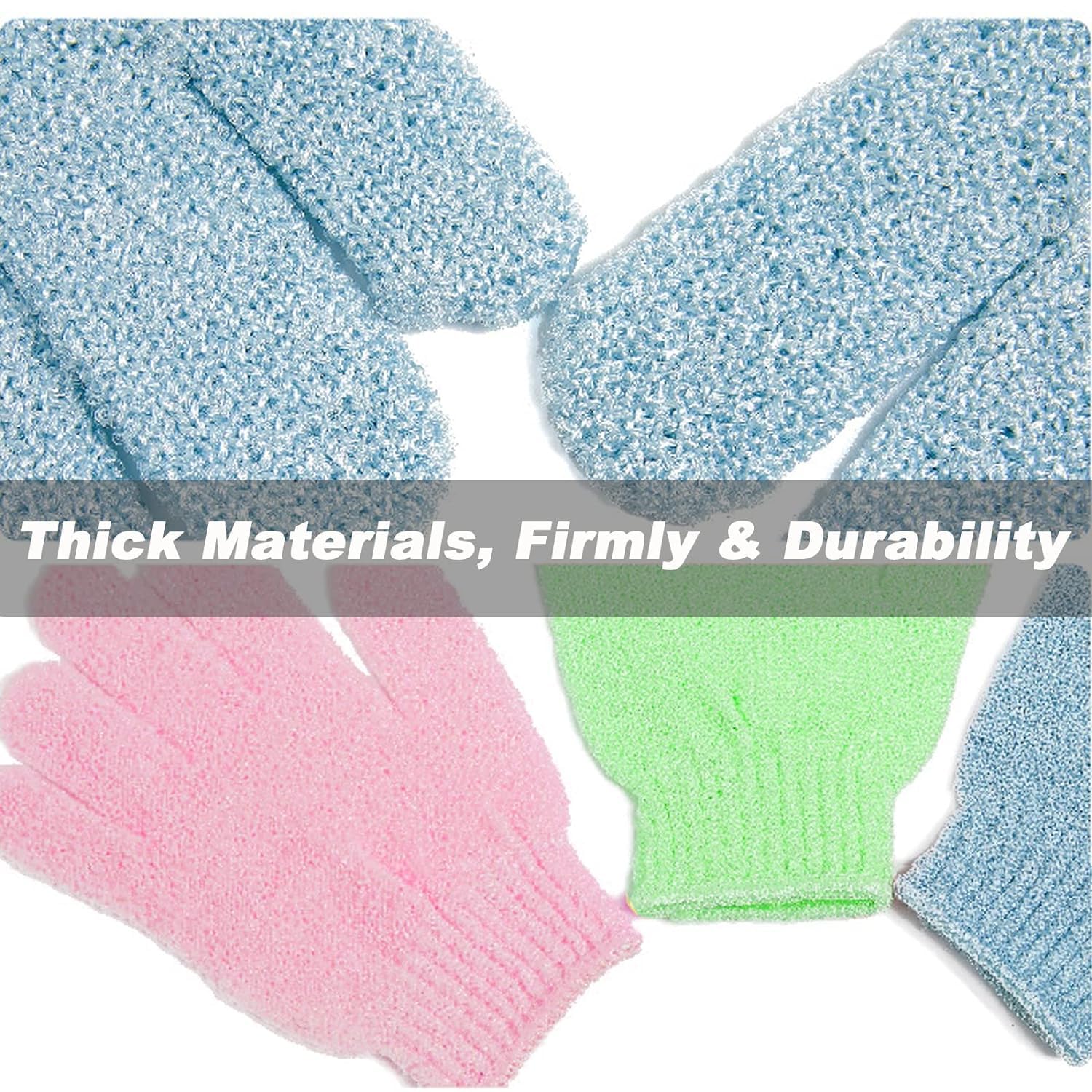 RRJ 4PCS Body Scrubber Shower Gloves Exfoliator Gloves, Massage and Body Scrub, Remove Dead Skin Shower Gloves Exfoliating for Women and Men, 4 Colors 4