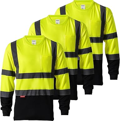 ProtectX Men's High Visibility Heavy Duty Long Sleeve Reflective Safety T-Shirts for Construction, Class 2-3 Type R