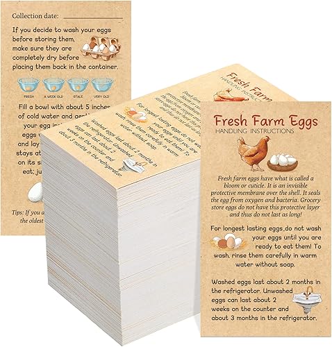 Tarjetas de instrucciones de manejo de huevos de Fresh Farm, 2 x 3.5 pulgadas, diseño de tarjetas de etiquetas a granel para cestas de cartón,