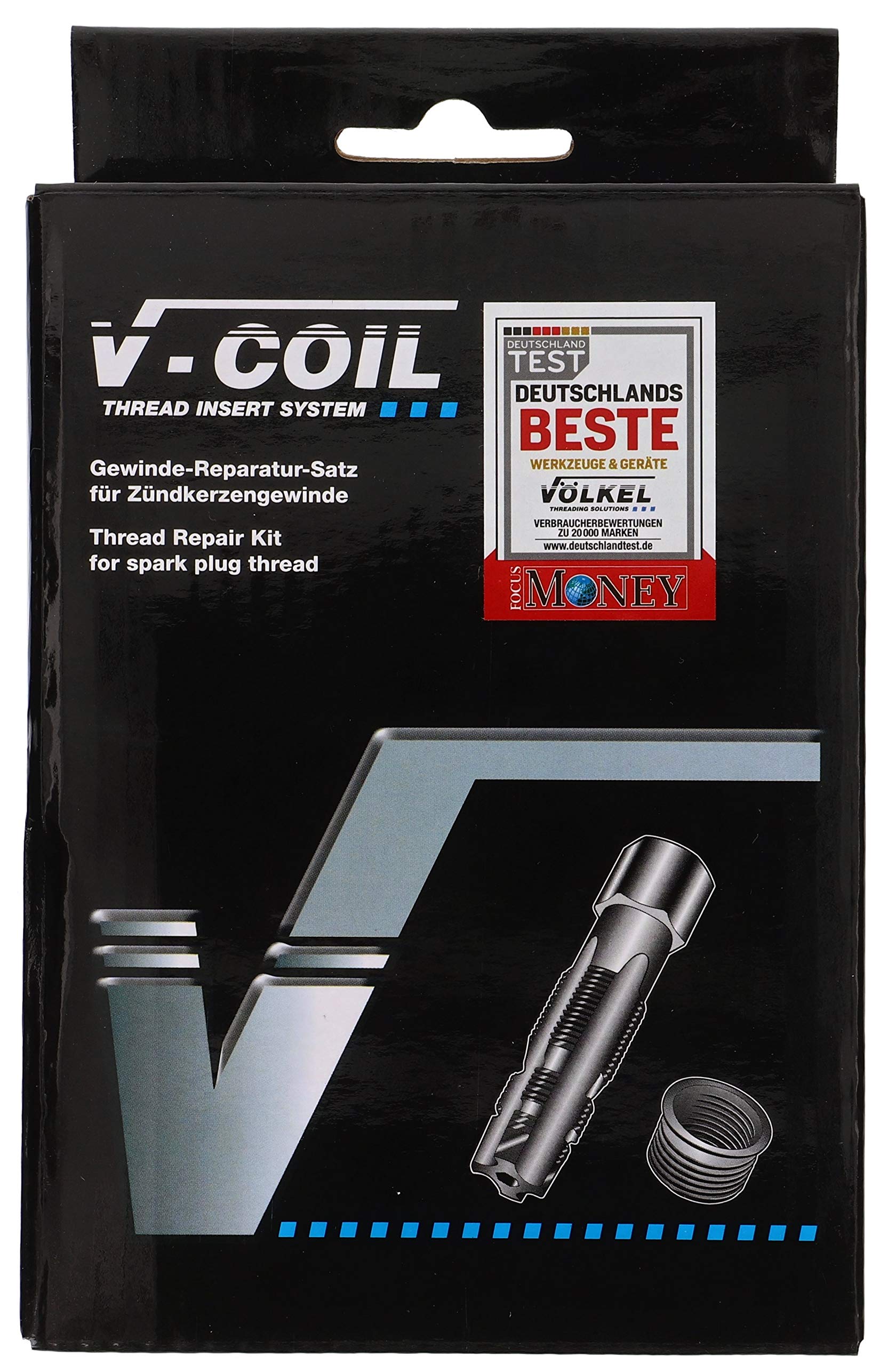 V-COIL Gewinde-Reparatur-Satz für Zündkerzengewinde M14x1,25, HexTap SP, 16 Gewindeeinsätze 9,5/11,2/12,7/17,5 mm