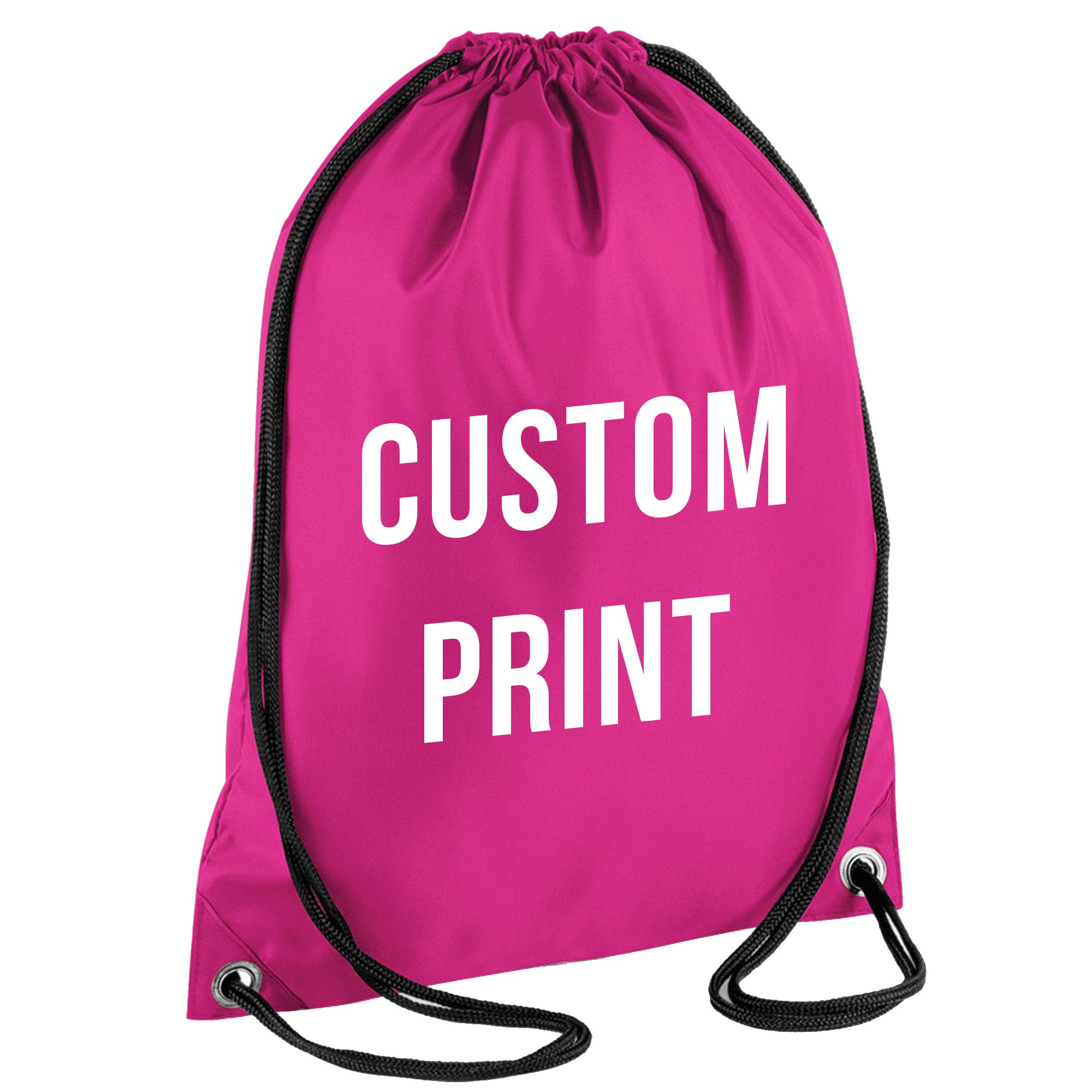 PERSONALISED CUSTOM PRINT - Drawstring Backpack Waterproof Bag Gym PE DUFFLE School Uniform Sack (Bright Pink)