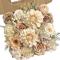 rongflower Nude Artificial Flowers Combo Set: 21 Silk Rose Heads + 32 Leaves for DIY Wedding Bouquets, Centerpieces & Home Decor