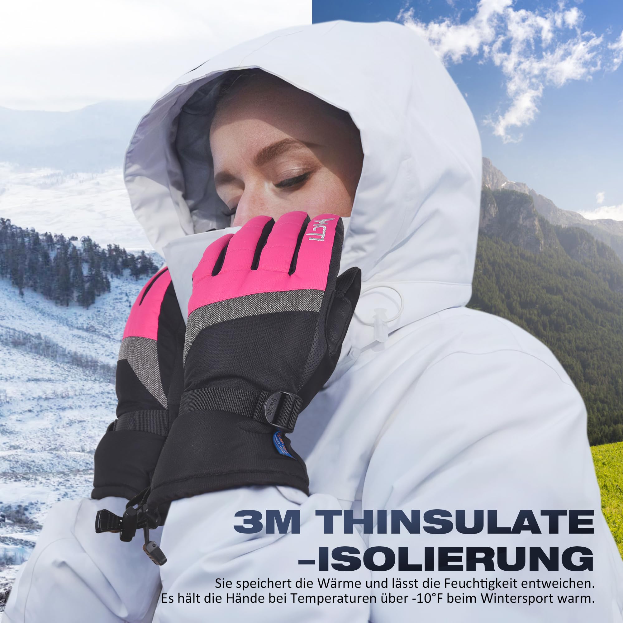 Guanti Sci Invernali Donna Touch Screen Impermeabile Guanti Snowboard Ciclismo Termici